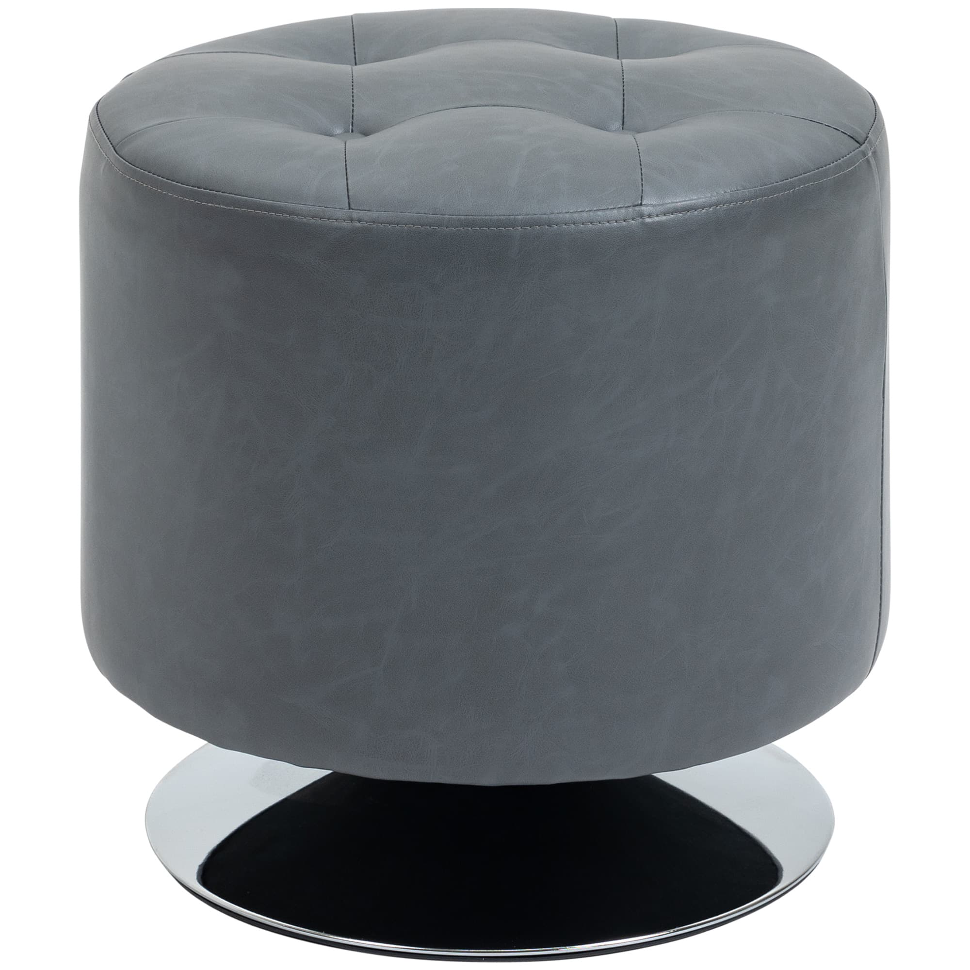 HOMCOM 360 Swivel Foot Stool, Round Ottoman with Thick Sponge Padding, Solid Steel Base, Grey | Aosom UK