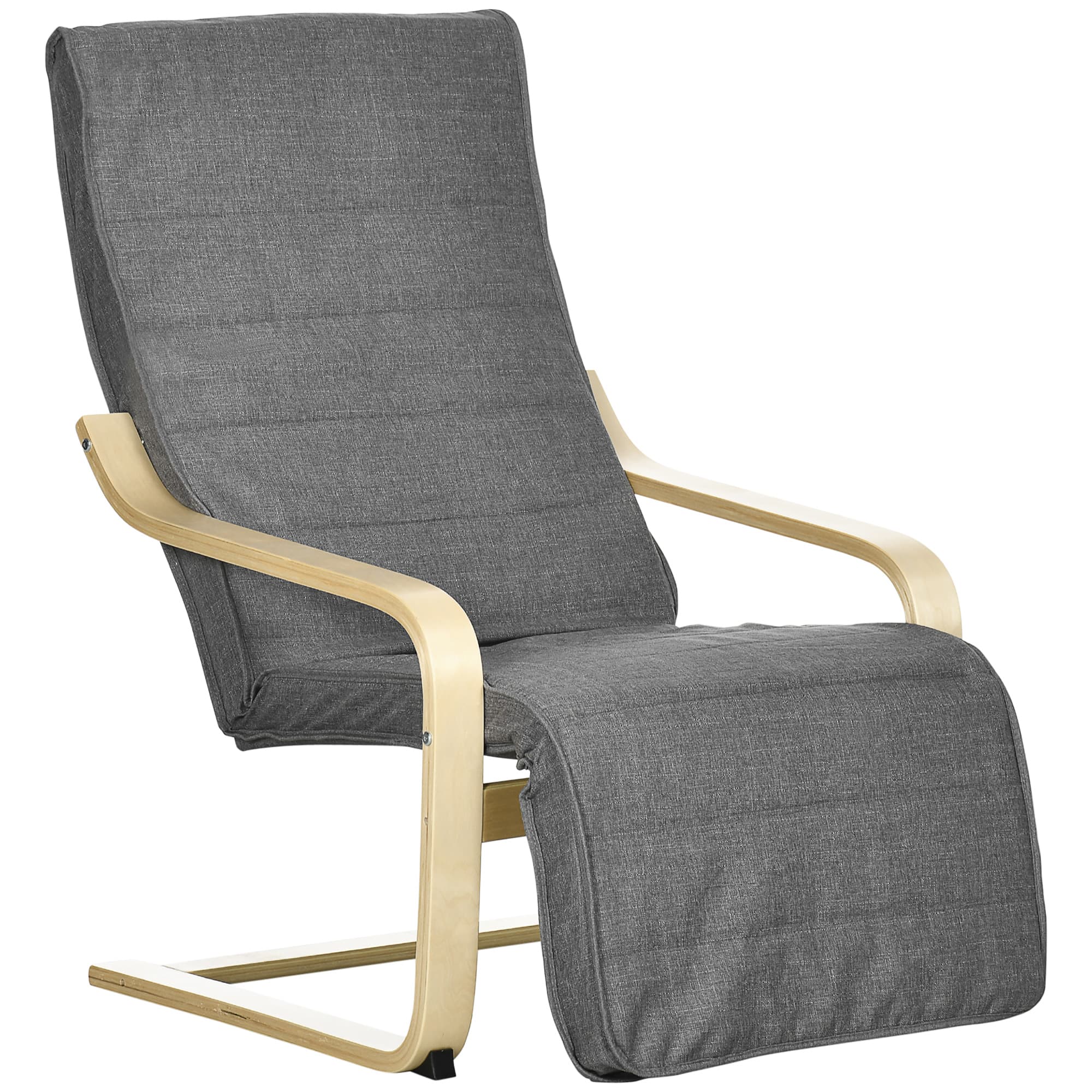 HOMCOM Reclining Lounger: Adjustable Footrest & Removable Cushion for Relaxed Lounging, Cat Scratch Anti, Dark Grey | Aosom UK