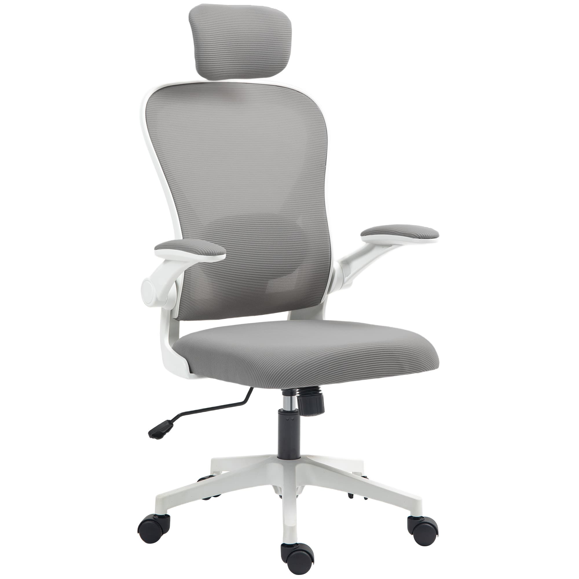 HOMCOM Executive Office Chair, Ergonomic Mesh High Back Desk Chair with Flip-up Armrest, Headrest, Adjustable Lumbar Support for Home Study, Grey