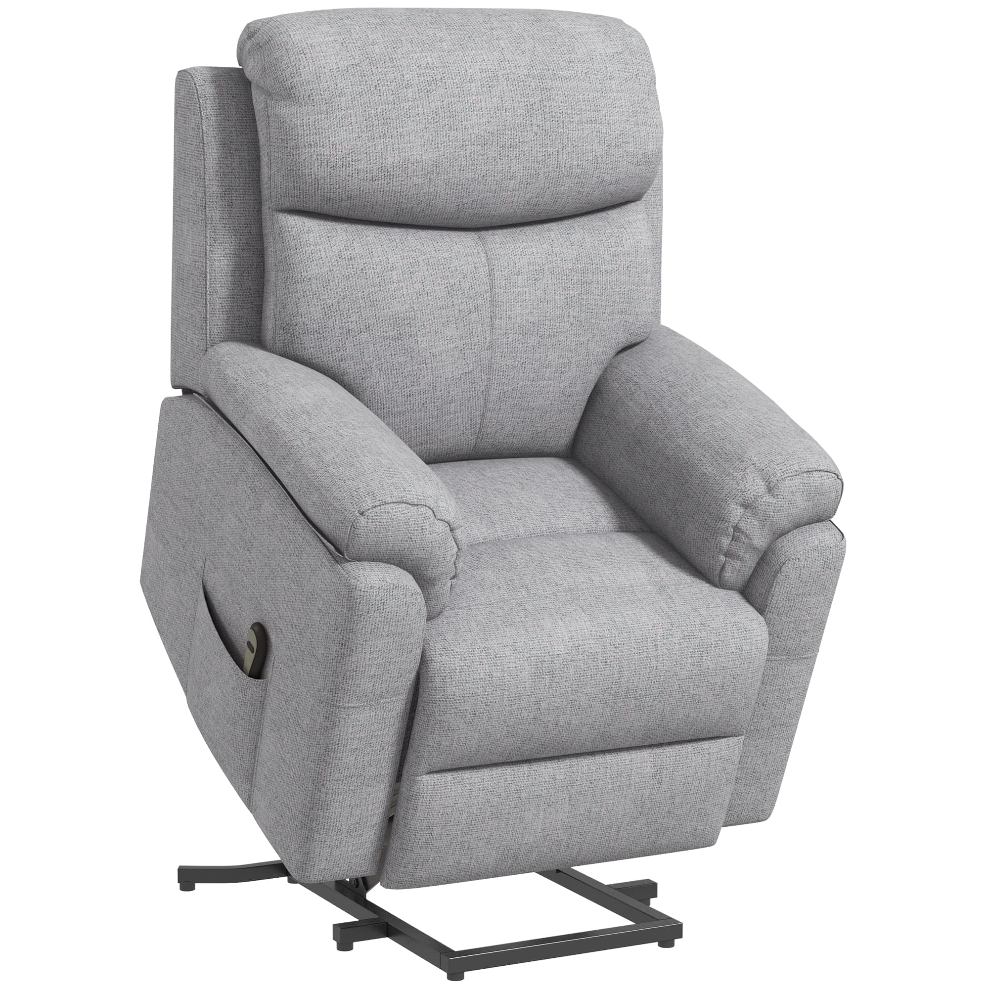 HOMCOM Power Lift Chair Electric Riser Recliner for Elderly, Linen Fabric Sofa Lounge Armchair with Remote Control and Side Pocket, Cat Scratch Anti, Grey