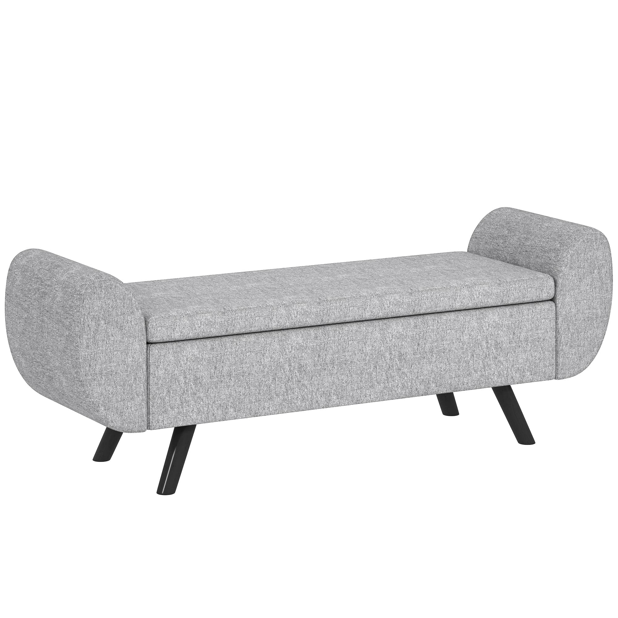 HOMCOM Storage Ottoman with Armrest, Upholstered Linen Storage Bench, Window Seat with Rubberwood Legs, Footstool for Bedroom Living Room, Hallway, Dark Grey