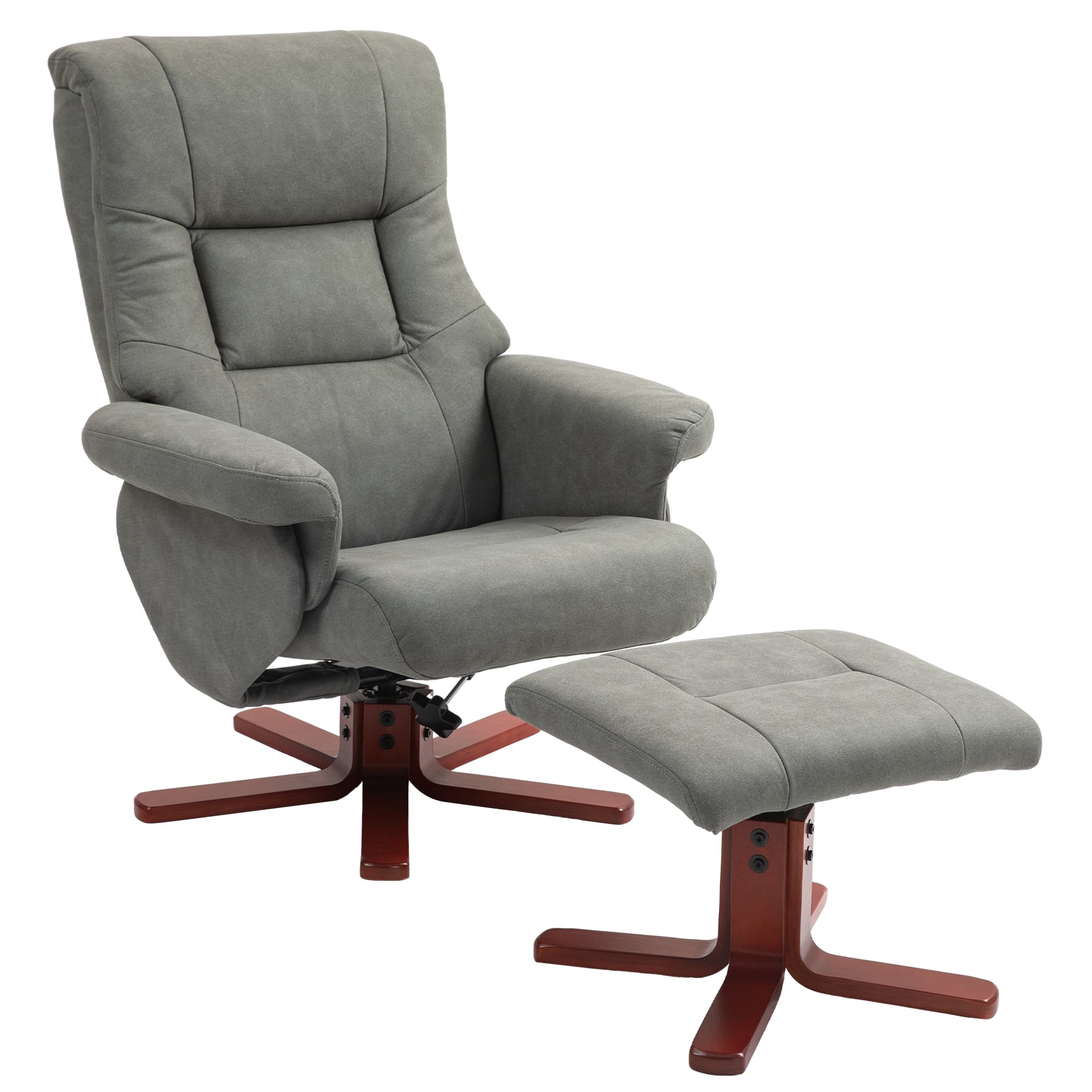 HOMCOM Faux Microfibre Leather Manual Recliner and Footstool Set, Reclining Armchair w/ cat scratch resistant fabric, Grey | Aosom UK