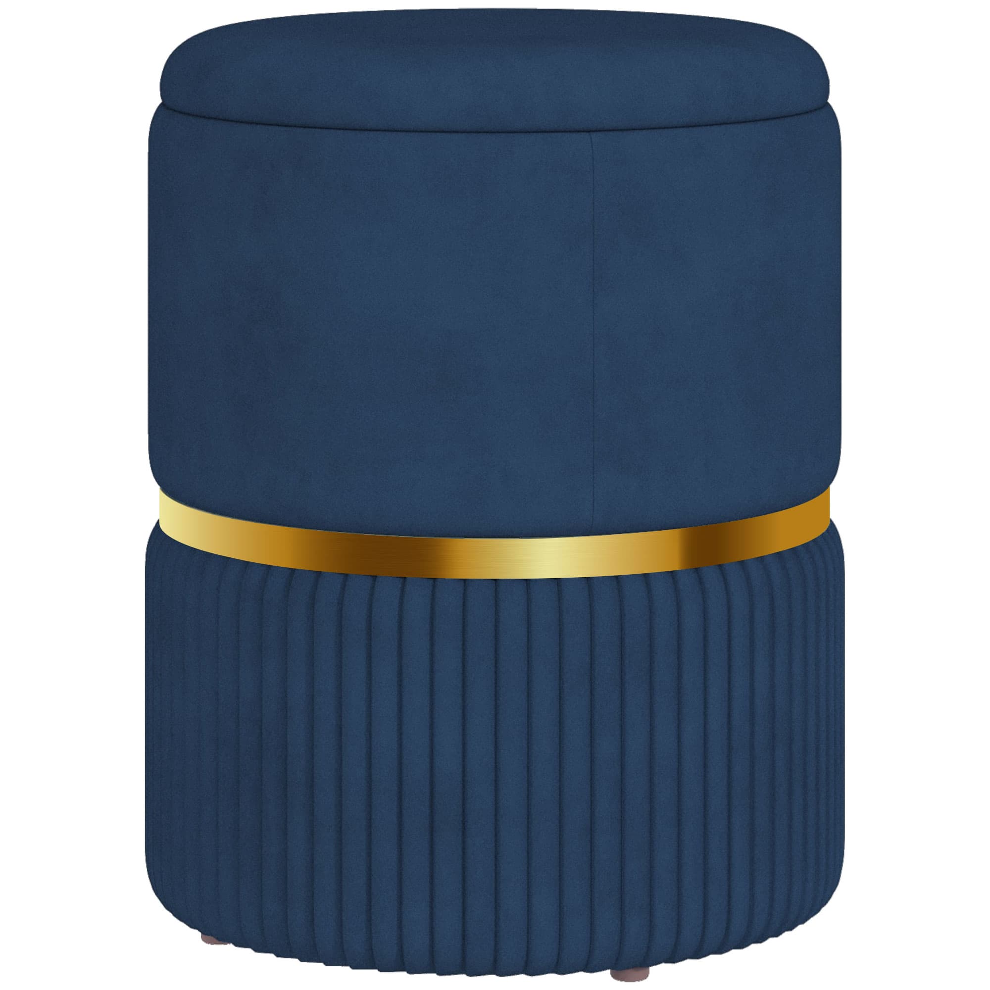 HOMCOM Round Ottoman Stool with Storage, Velvet-feel Fabric Pouffe, Padded Seat Foot Stool, Blue