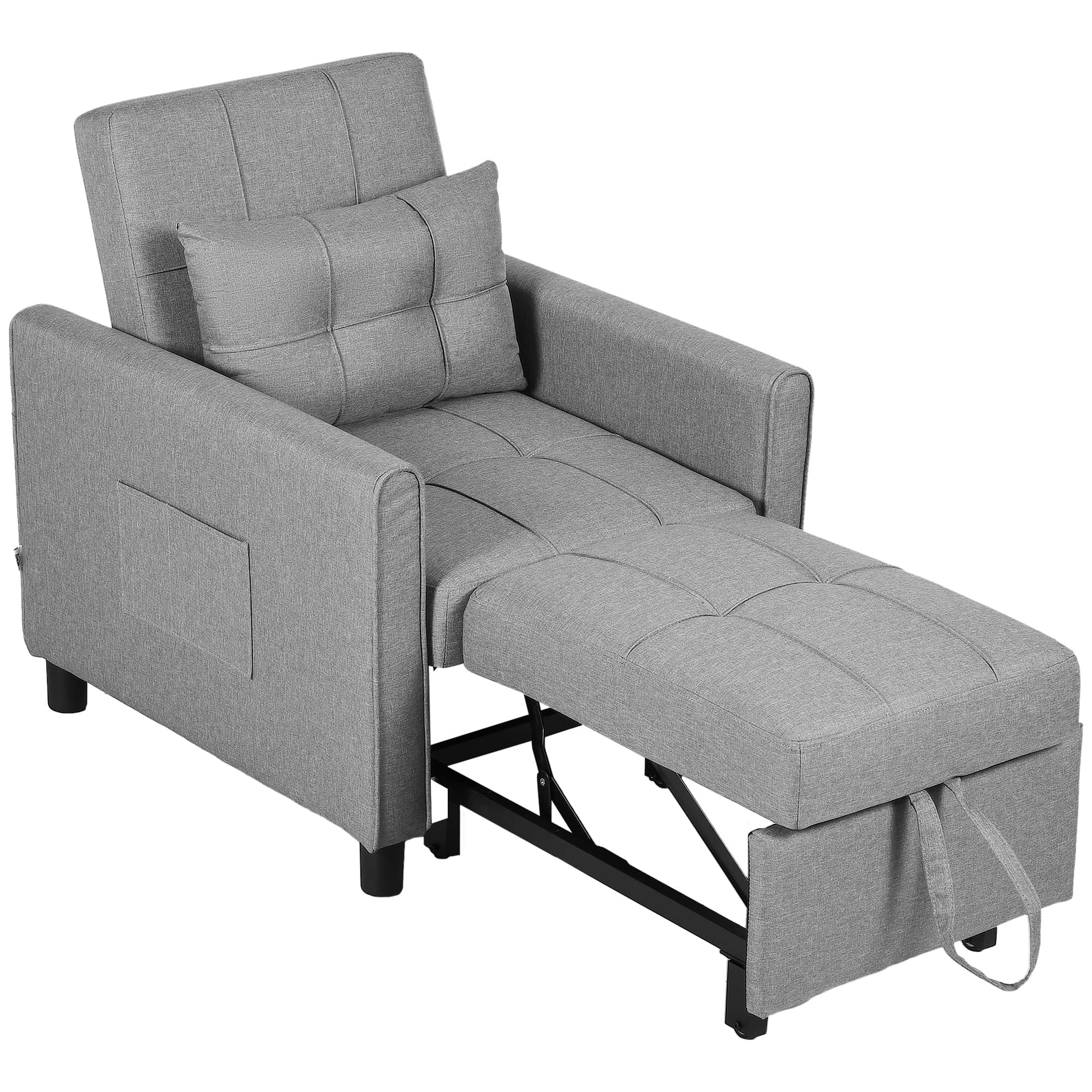 HOMCOM Single Folding Chair Bed Compact Small Versatile Convertible Linen-Look Light Grey for Small Rooms | Aosom UK