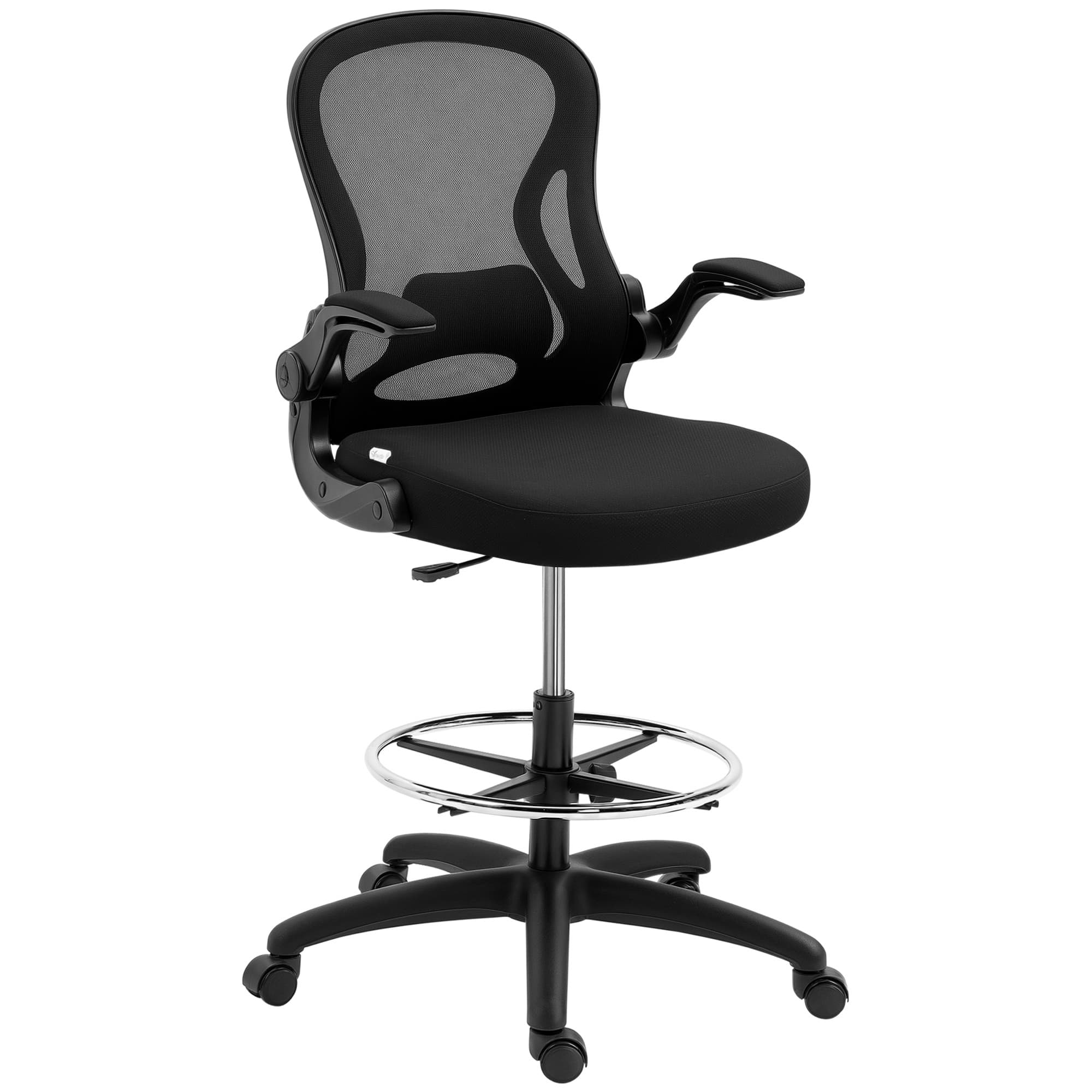 Vinsetto Adjustable Standing Desk Chair with Flip-up Armrests Lumbar Support Armrests Adjustable Footrest Ring Black
