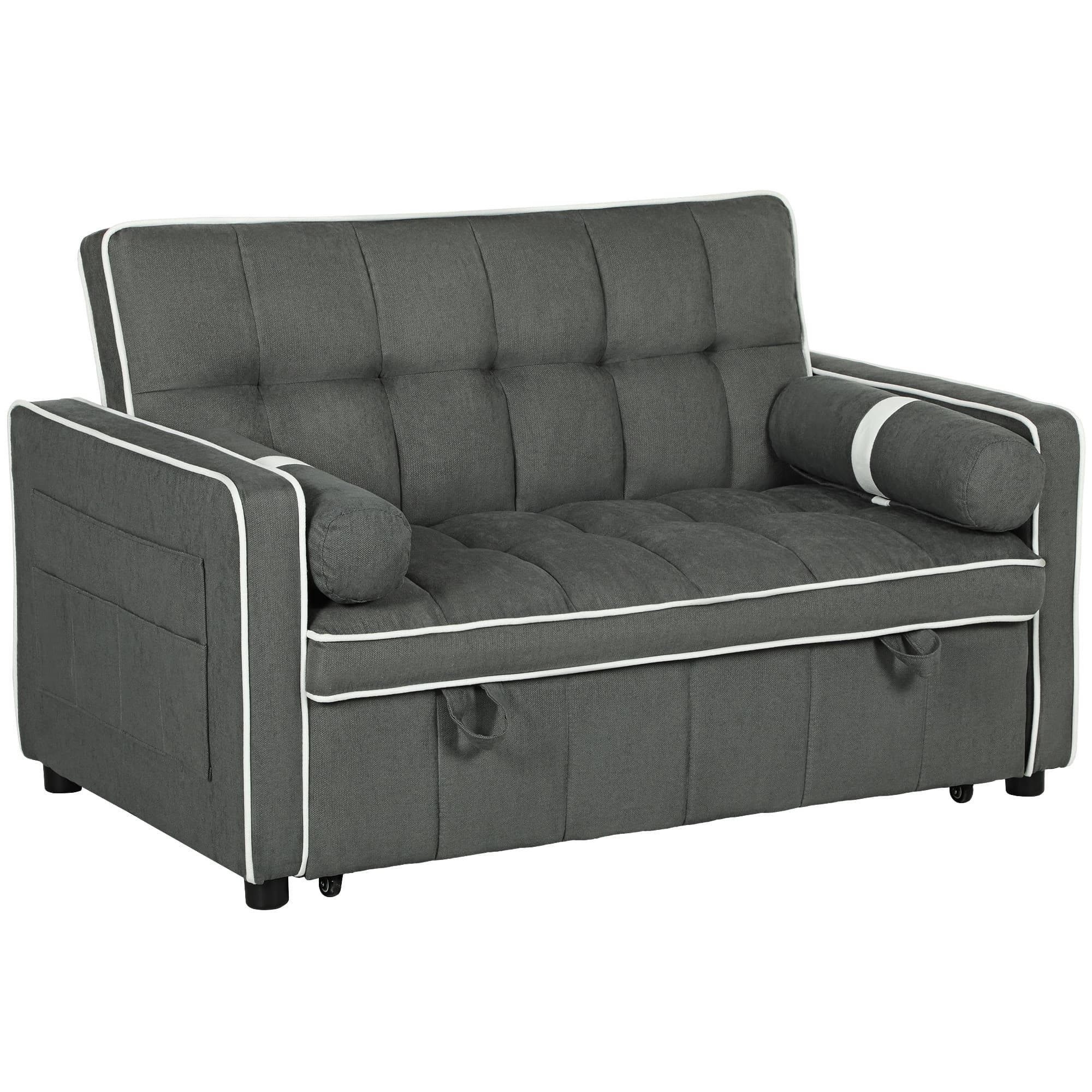 HOMCOM Two-Seater Linen-Look Sofa Bed - Charcoal Grey | Aosom UK
