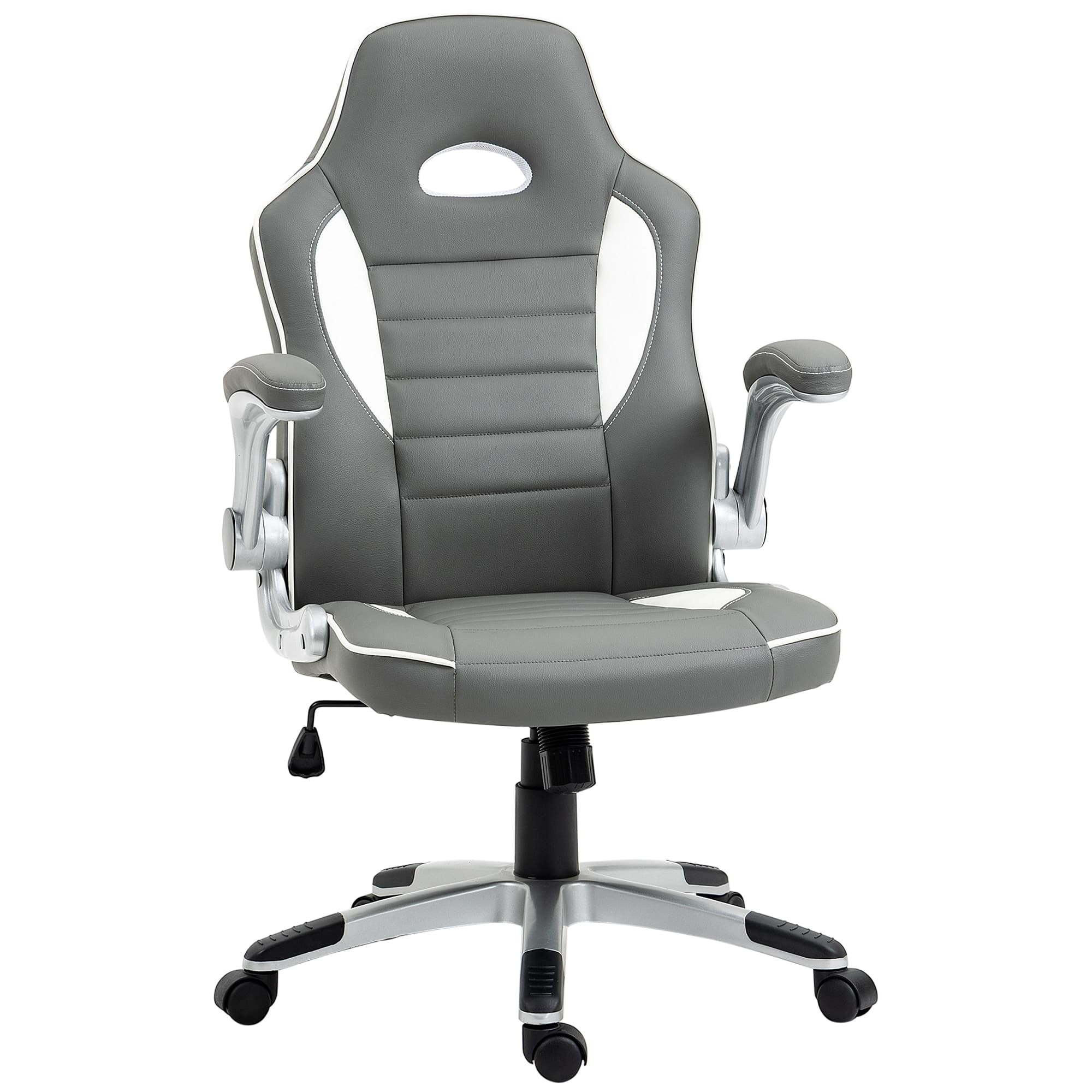 Vinsetto Home Office Chair, PU Leather Racing Chair with 90° Flip-up Armrest, Adjustable Height and Rolling Wheels, Grey | Aosom UK