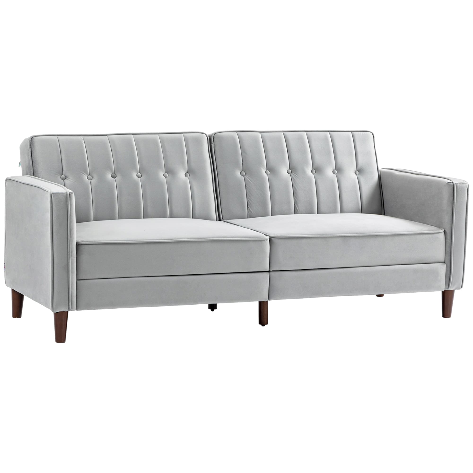 HOMCOM Modern Convertible Sofa Futon Velvet-Touch Tufted Couch Compact Loveseat with Adjustable Split Back, Light Grey | Aosom UK