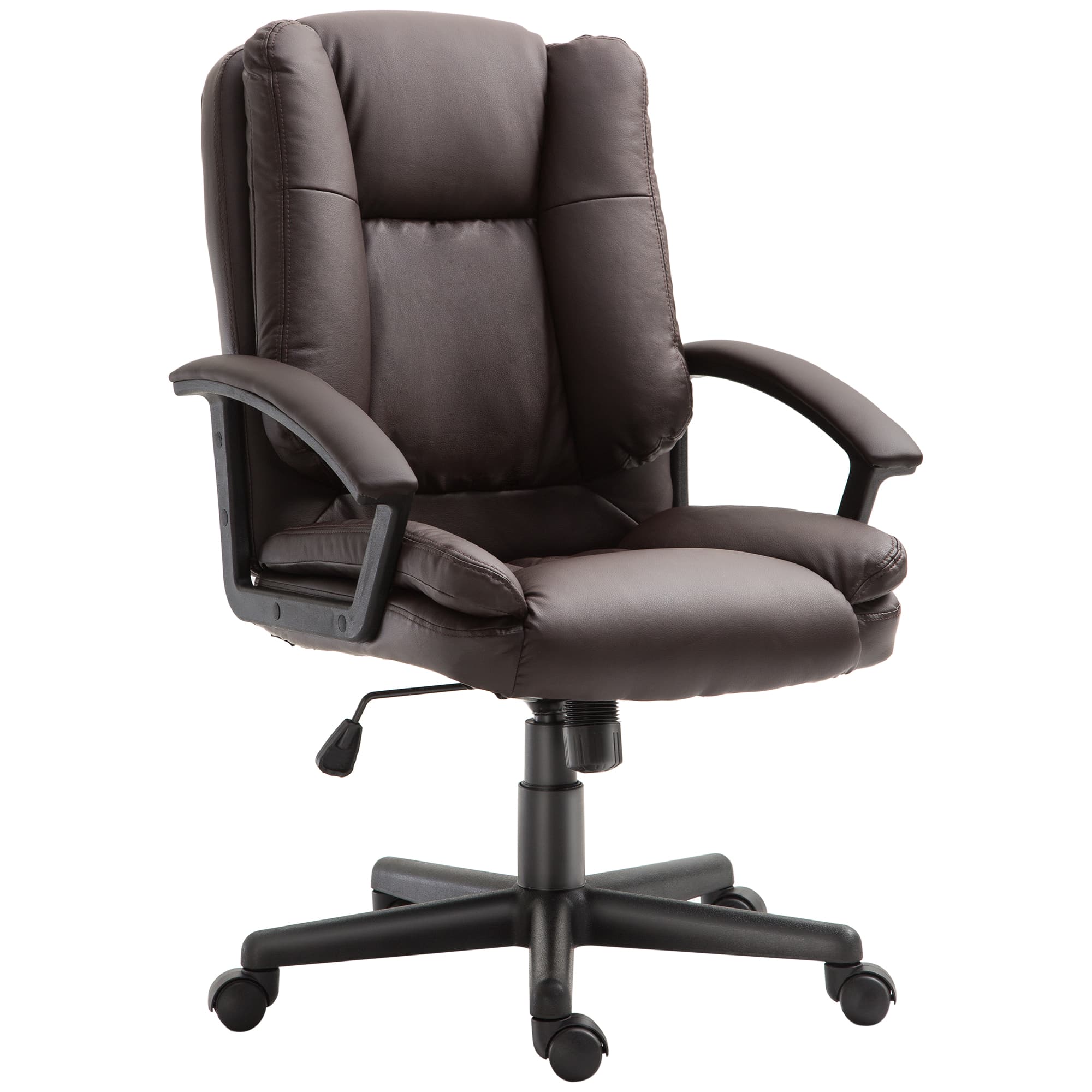 HOMCOM Swivel Executive Office Chair Mid Back Faux Leather Computer Desk Chair for Home with Double-Tier Padding, Arm, Wheels, Brown | Aosom UK
