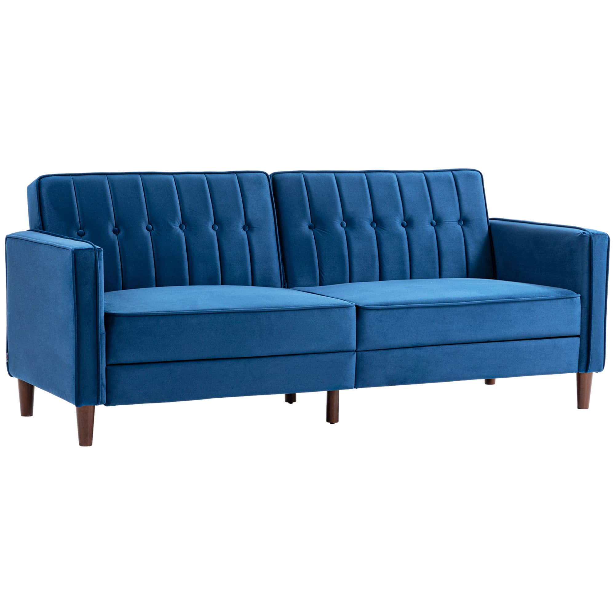 HOMCOM Modern Convertible Sofa Futon Velvet-Touch Tufted Couch Compact Loveseat with Adjustable Split Back, Blue | Aosom UK