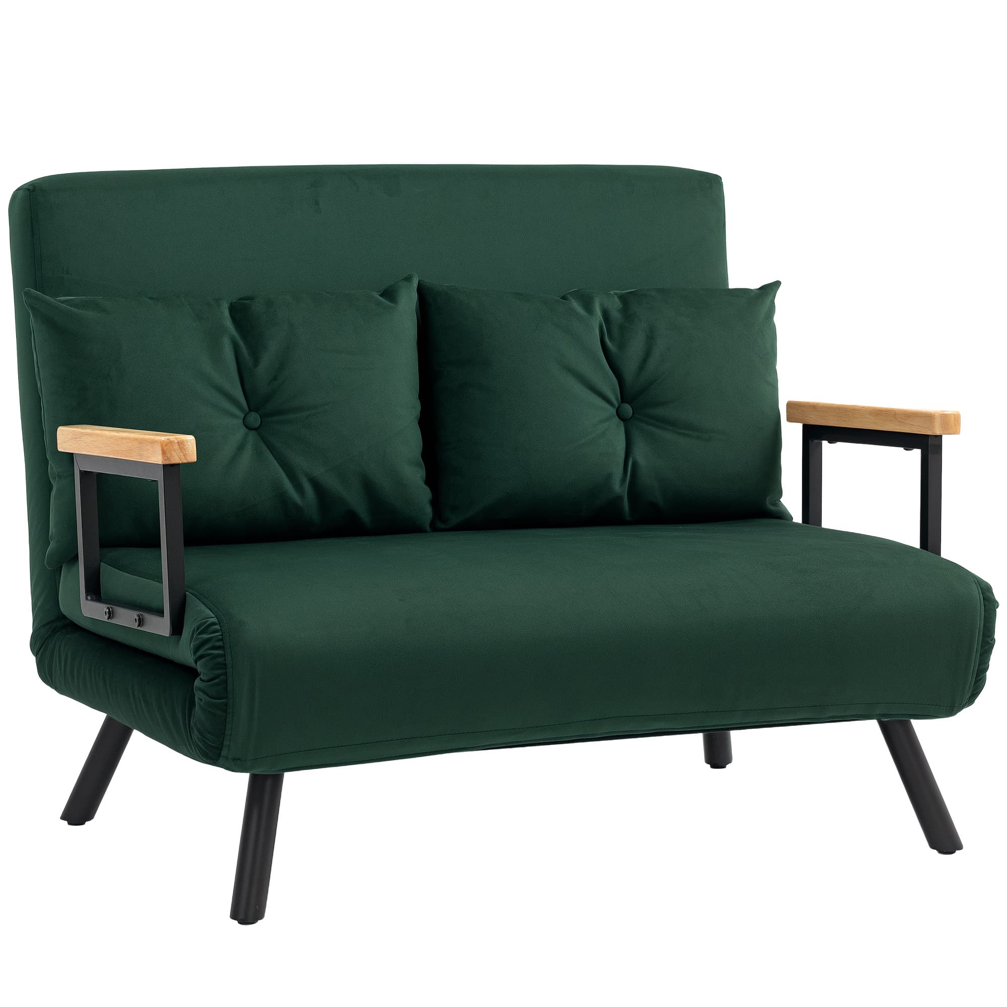 HOMCOM 4-in-1 Velvet-Feel Double Sofa Bed, with Pillows, Green | Aosom UK