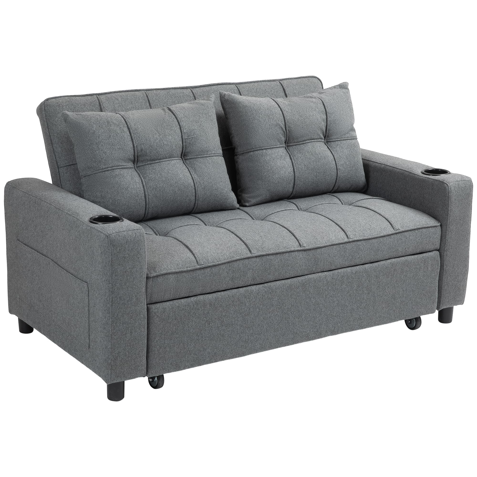HOMCOM Two-Seater Pull-Out Sofa Bed, Cat Scratch Resistant, Charcoal Grey | Aosom UK