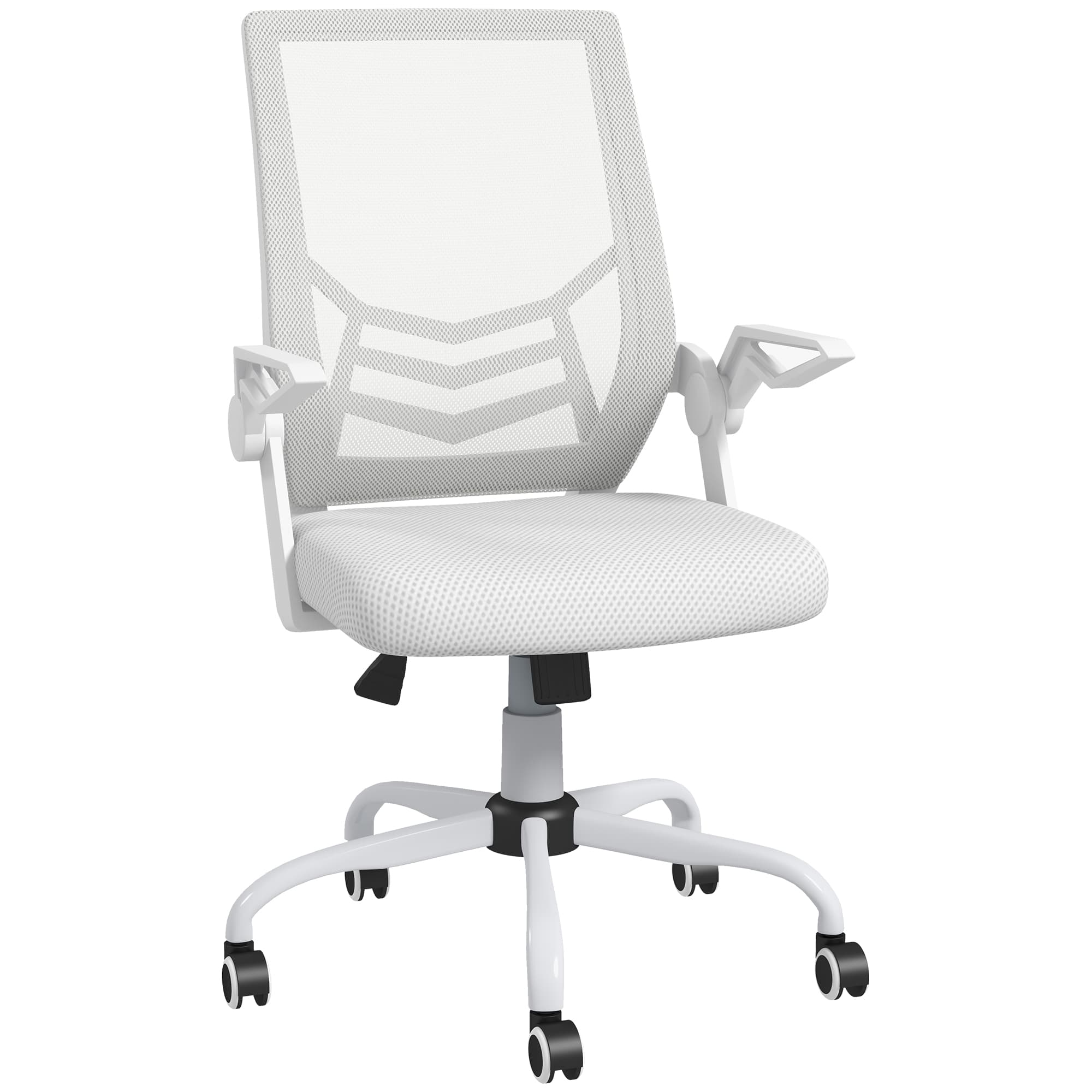 Vinsetto Mesh Office Chair, Computer Desk Chair with Flip-up Armrests, Lumbar Back Support and Swivel Wheels, Cat Scratch Resistant, White | Aosom UK