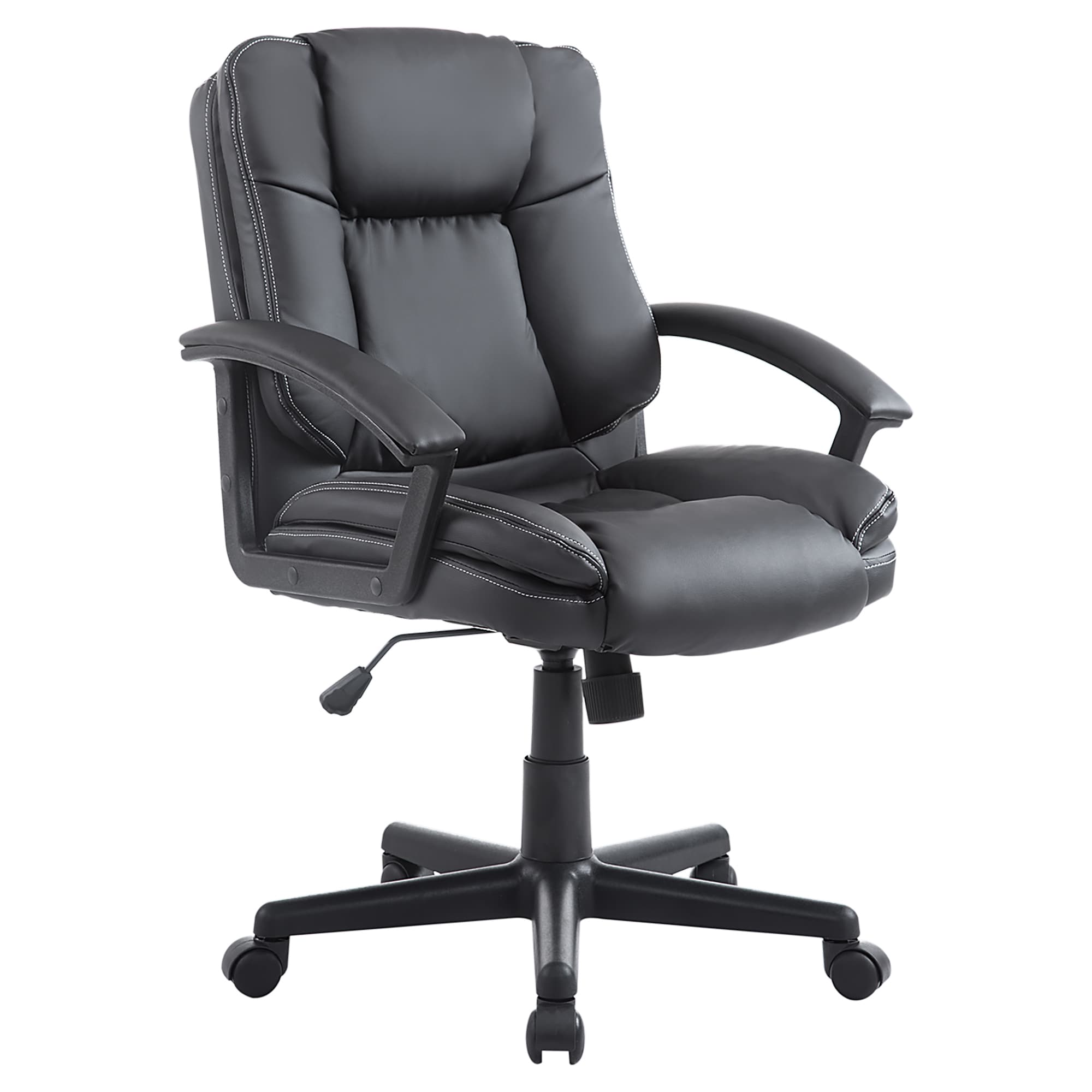 HOMCOM Executive Office Chair, Mid-Back Faux Leather Office Chair with Arms, Plush Padding & Silent Wheels, Black | Aosom UK