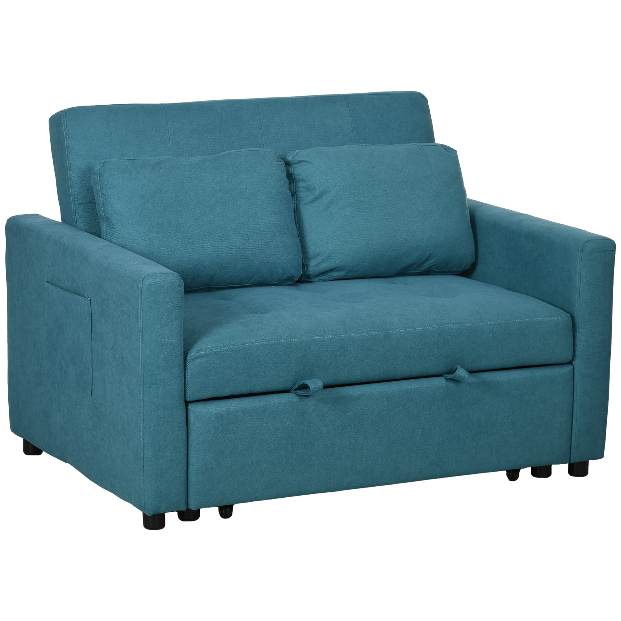 HOMCOM Loveseat Sofa Bed, Convertible Bed Settee with 2 Cushions, Side Pockets for Living Room, Guest Room, Blue | Aosom UK