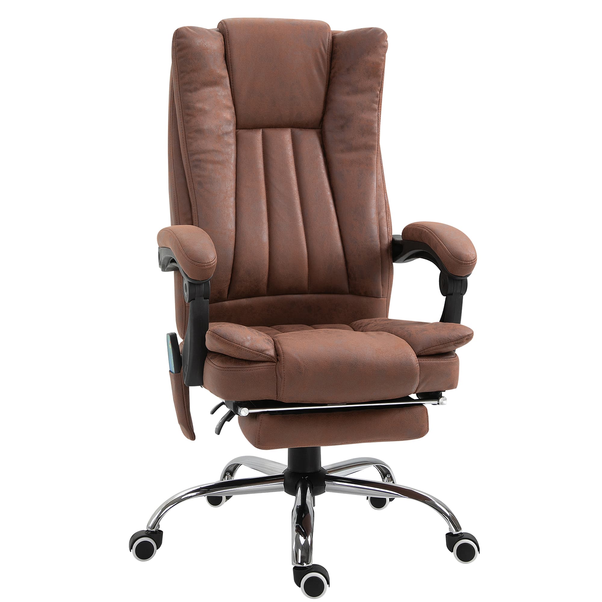 Vinsetto High Back Vibration Massage Office Chair, Heated Reclining Leathaire Fabric Chair w/ Footrest, Cat Scratch Resistant, Brown | Aosom UK