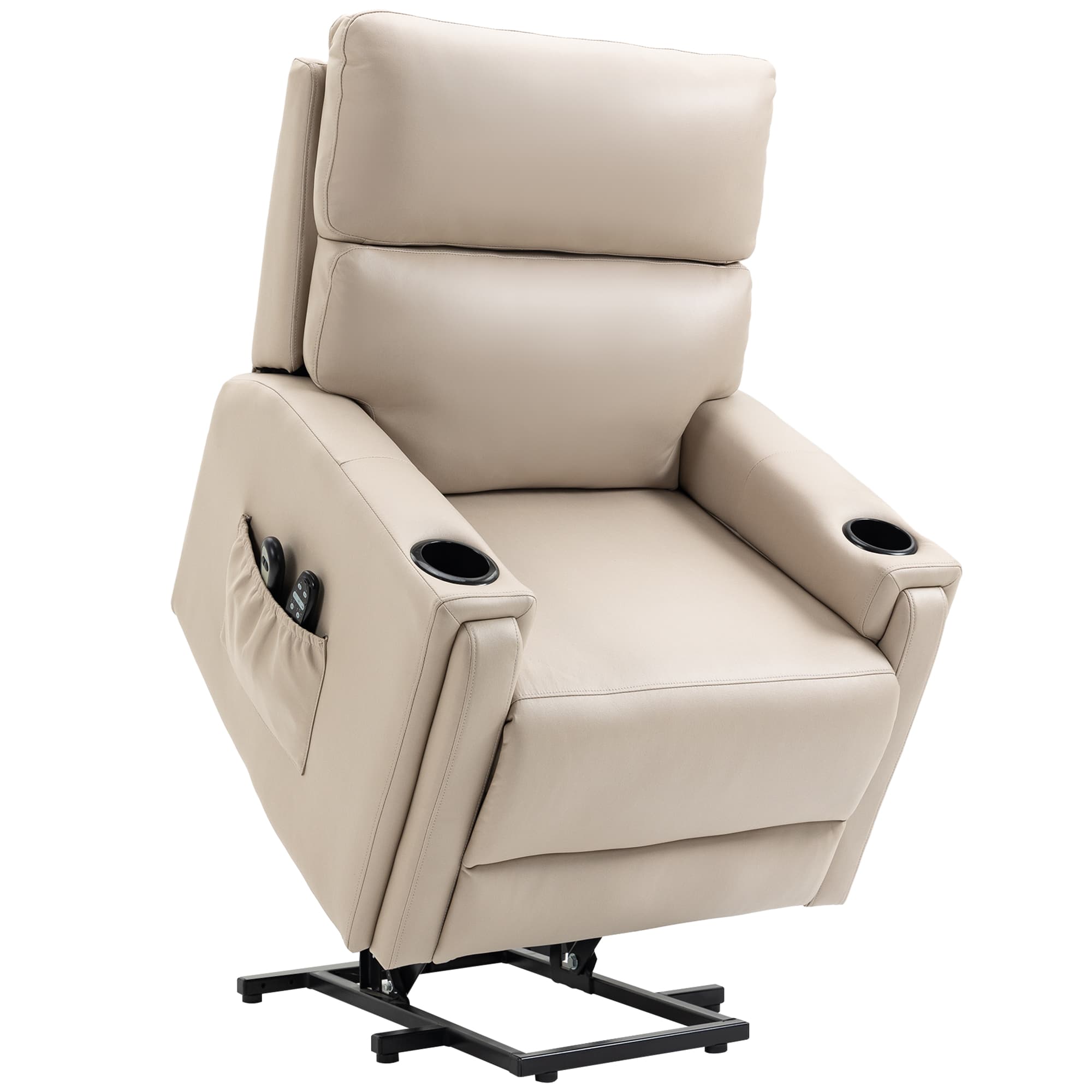 HOMCOM Lift Chair, Electric Riser and Recliner Chair with Vibration Massage, Heat, Cup Holders, Side Pockets, Beige