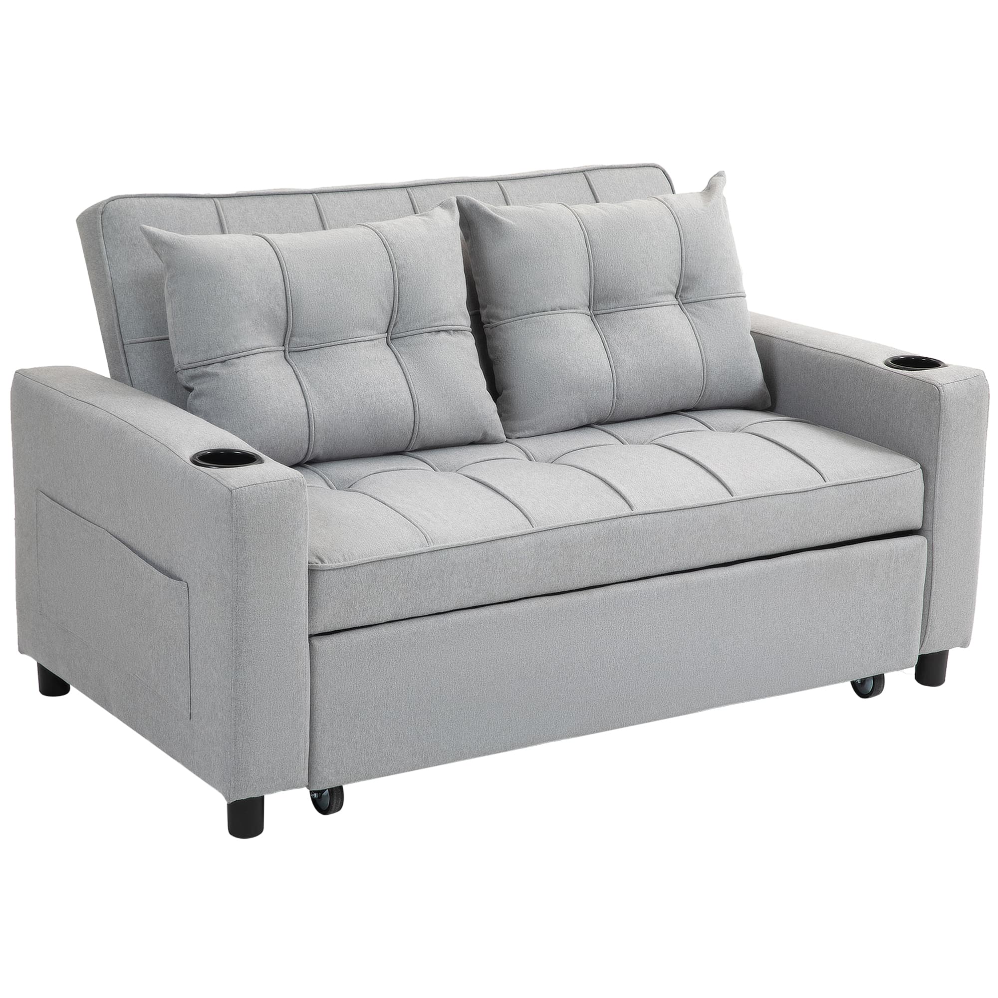 HOMCOM Two-Seater Pull-Out Sofa Bed, Cat Scratch Resistant, Light Grey | Aosom UK