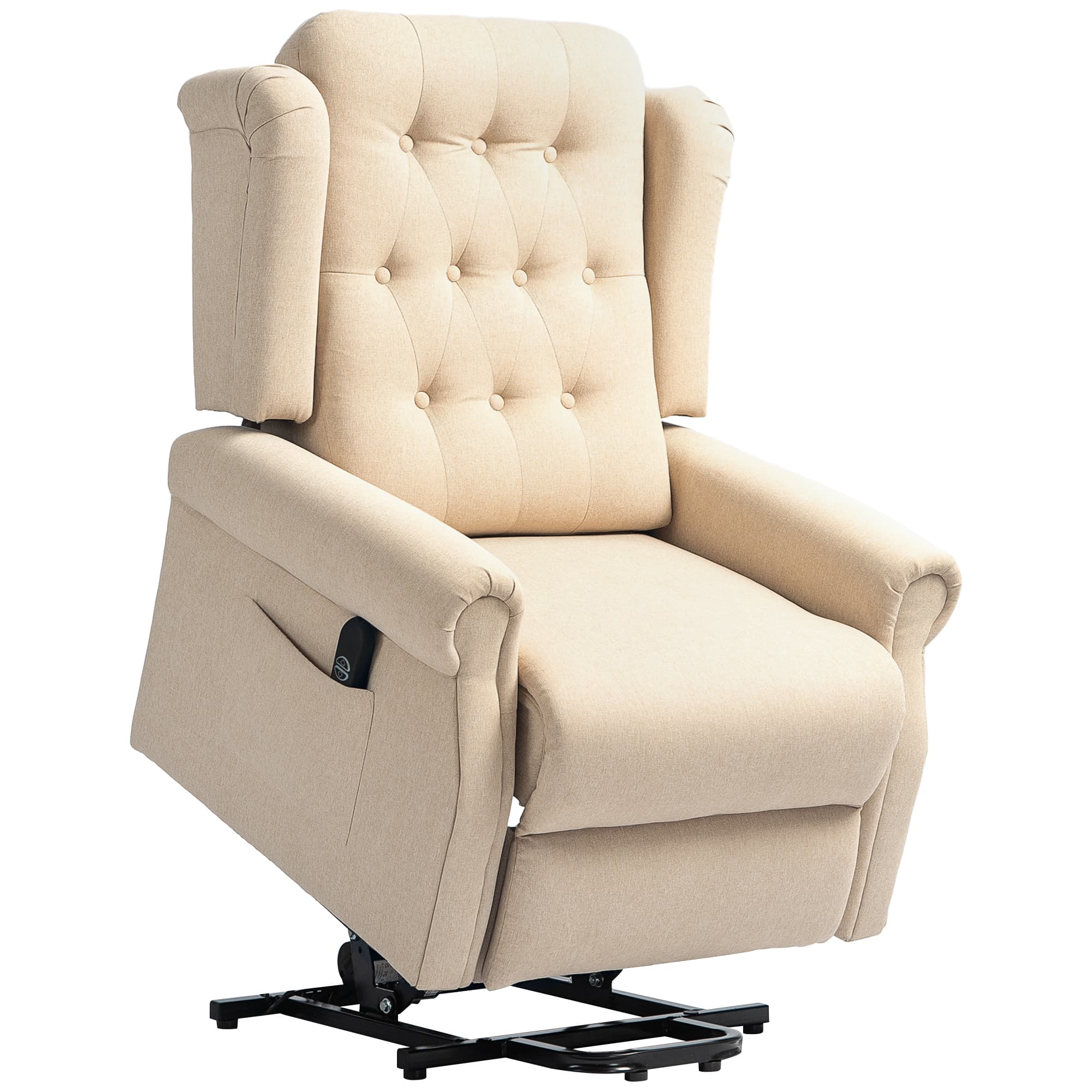 HOMCOM Power Lift Recliner Chair, Wingback Button Tufted Electric Lift Chair for Elderly, Fabric Riser and Reclining Armchair, Cat Scratch Resistant, Beige