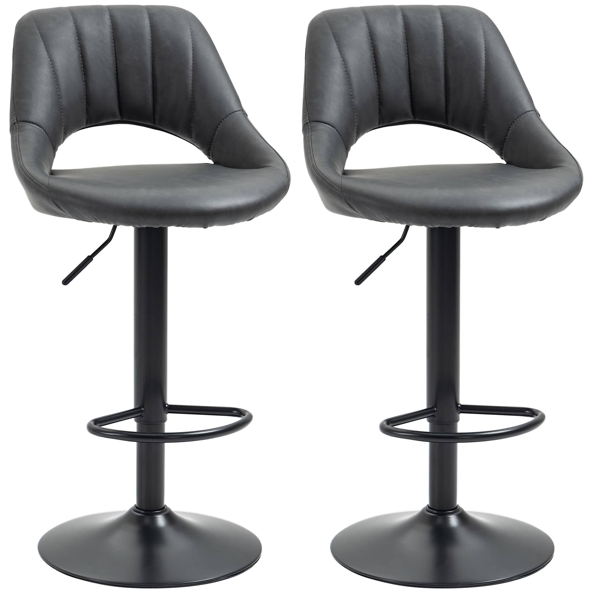 HOMCOM Set of 2 Adjustable Swivel Bar Stools with Backrest & Footrest, PU Leather Counter Chairs with Gas Lift, Comfortable Kitchen Island Seating, Black | Aosom UK