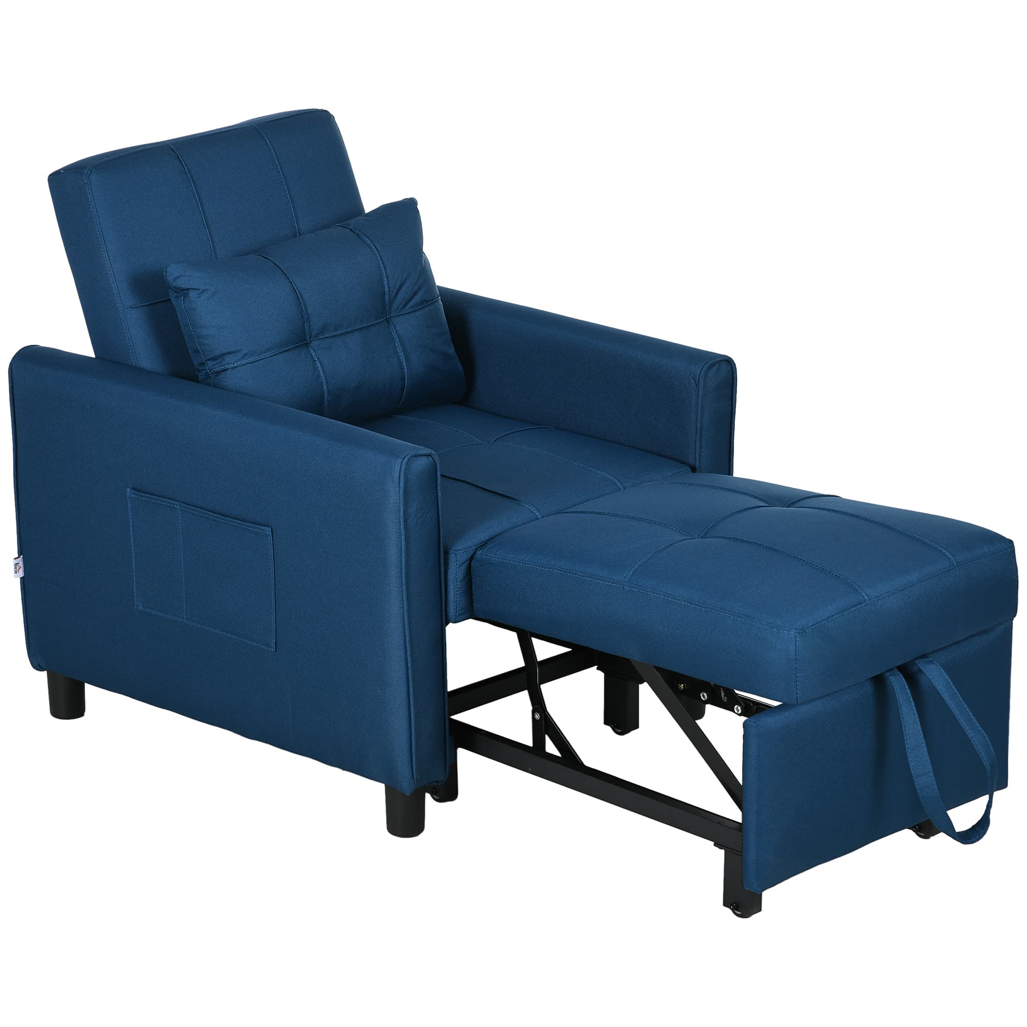 HOMCOM 3-In-1 Convertible Chair Bed, Pull Out Sleeper Chair, Fold Out Bed with Adjustable Backrest, Side Pockets, Cat Scratch Resistant, Blue | Aosom UK