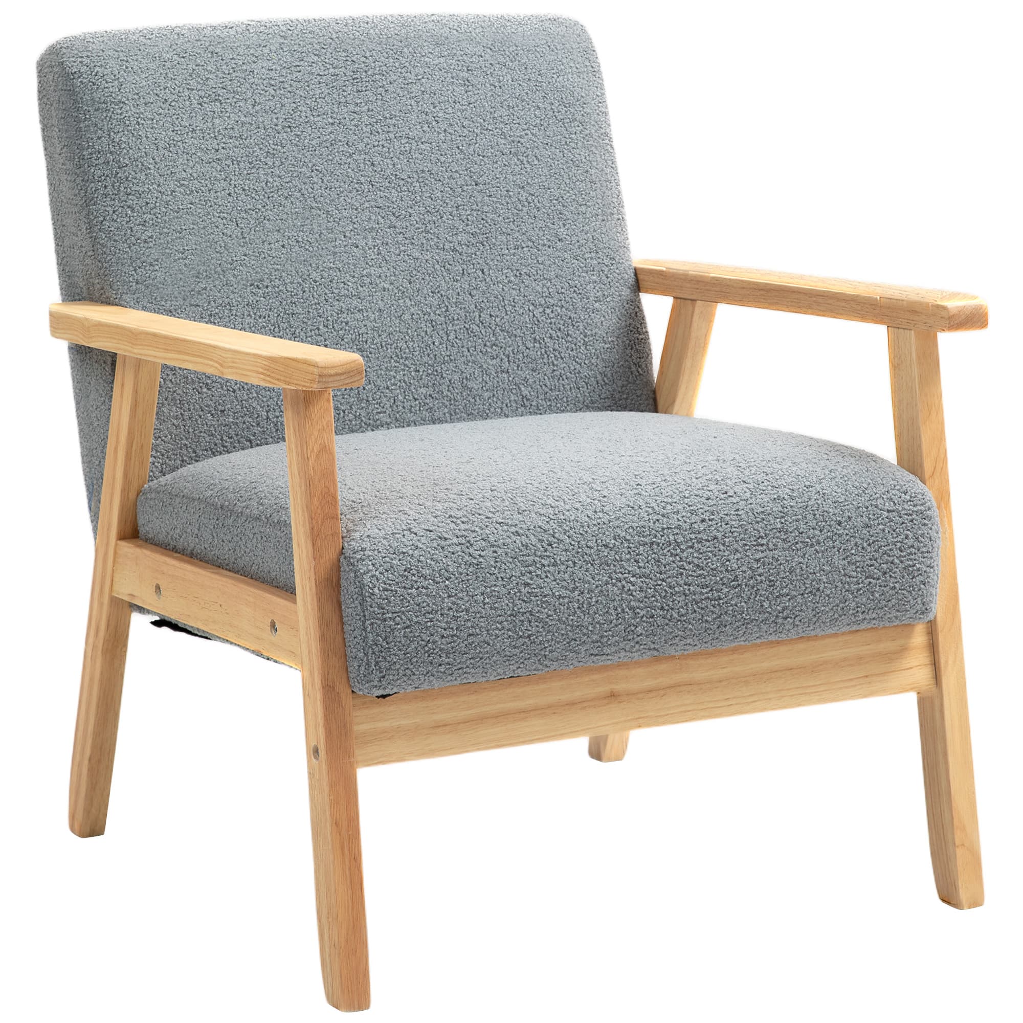 HOMCOM Accent Chair Wood Frame with Thick Cashmere Cushions Wide Seat Armchair Home Furniture Bedroom Office Grey | Aosom UK
