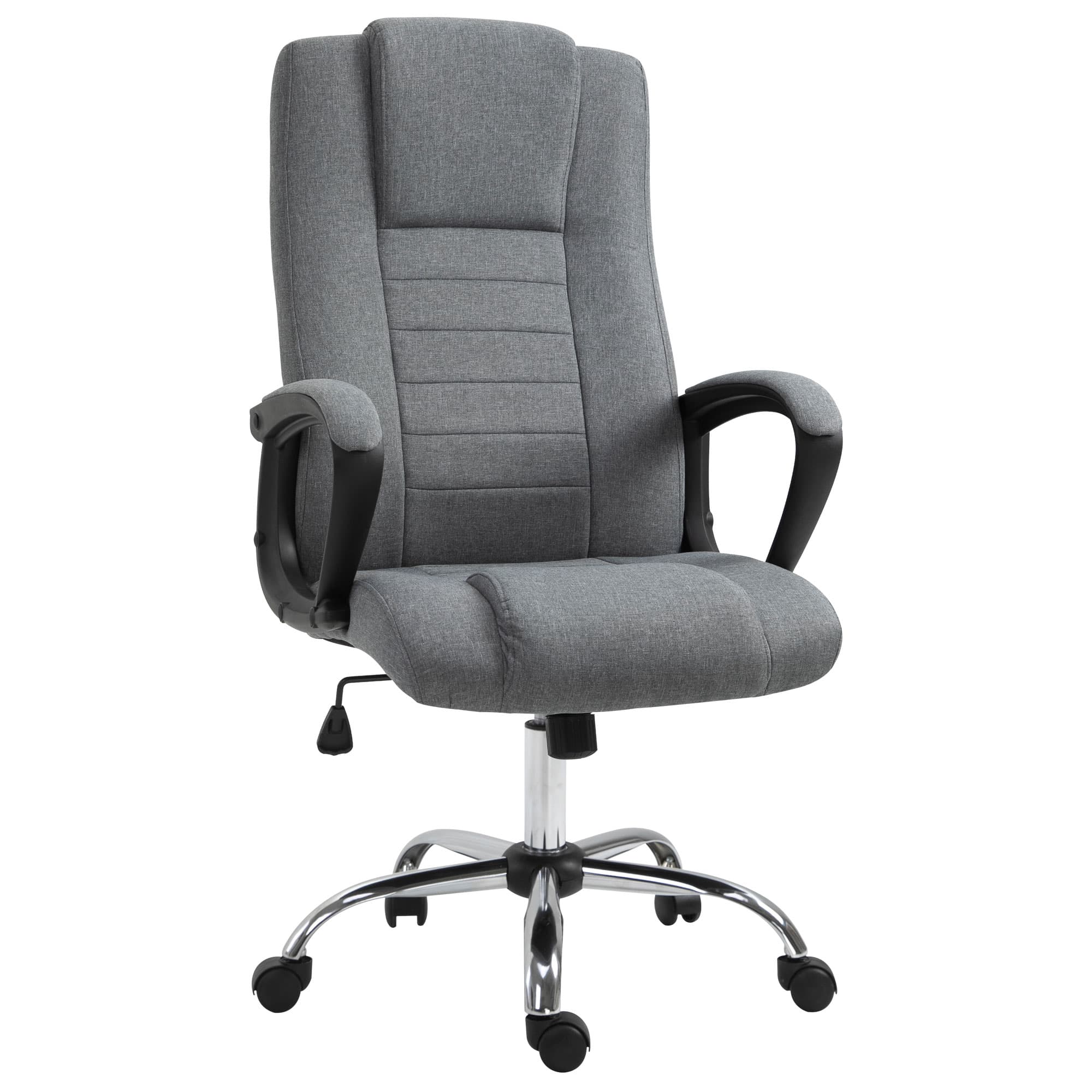 Vinsetto High Back Swivel Office Chair: Adjustable Height with Tilt Function, Linen Upholstery, Deep Grey | Aosom UK
