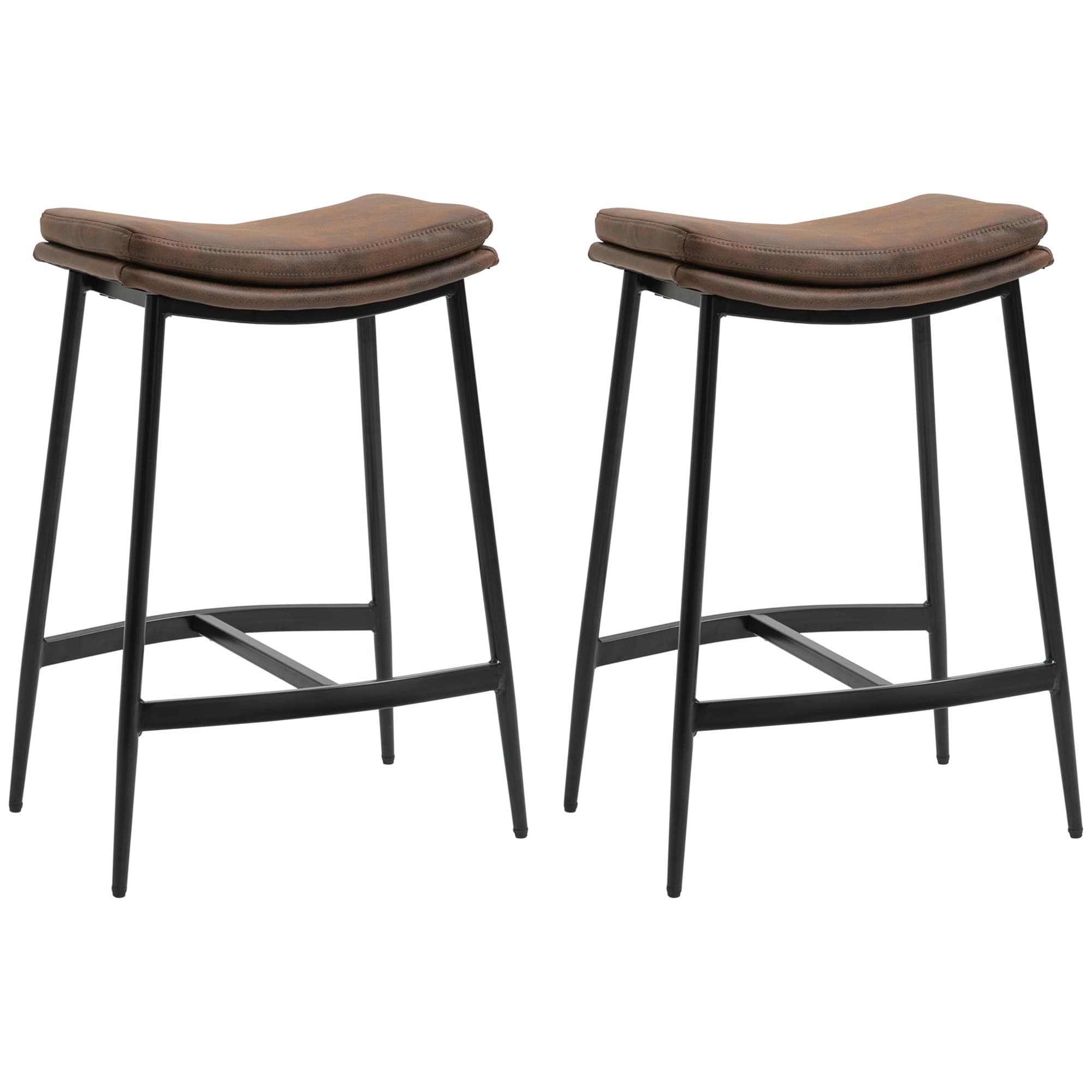 HOMCOM Breakfast Bar Chairs Set of 2, Microfibre Upholstered Counter Bar Stool, Industrial Bar Stool with Curved Seat and Steel Frame, Anti-Cat-Scratch | Aosom UK