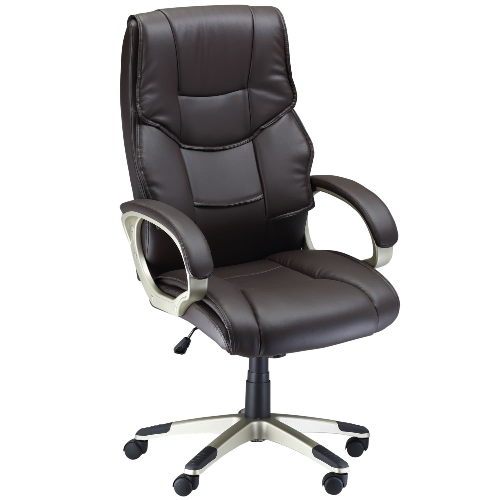 HOMCOM Faux Leather Home Office Chair, Computer Desk Chair with Adjustable Height Rocking Function, Armrests, Brown | Aosom UK