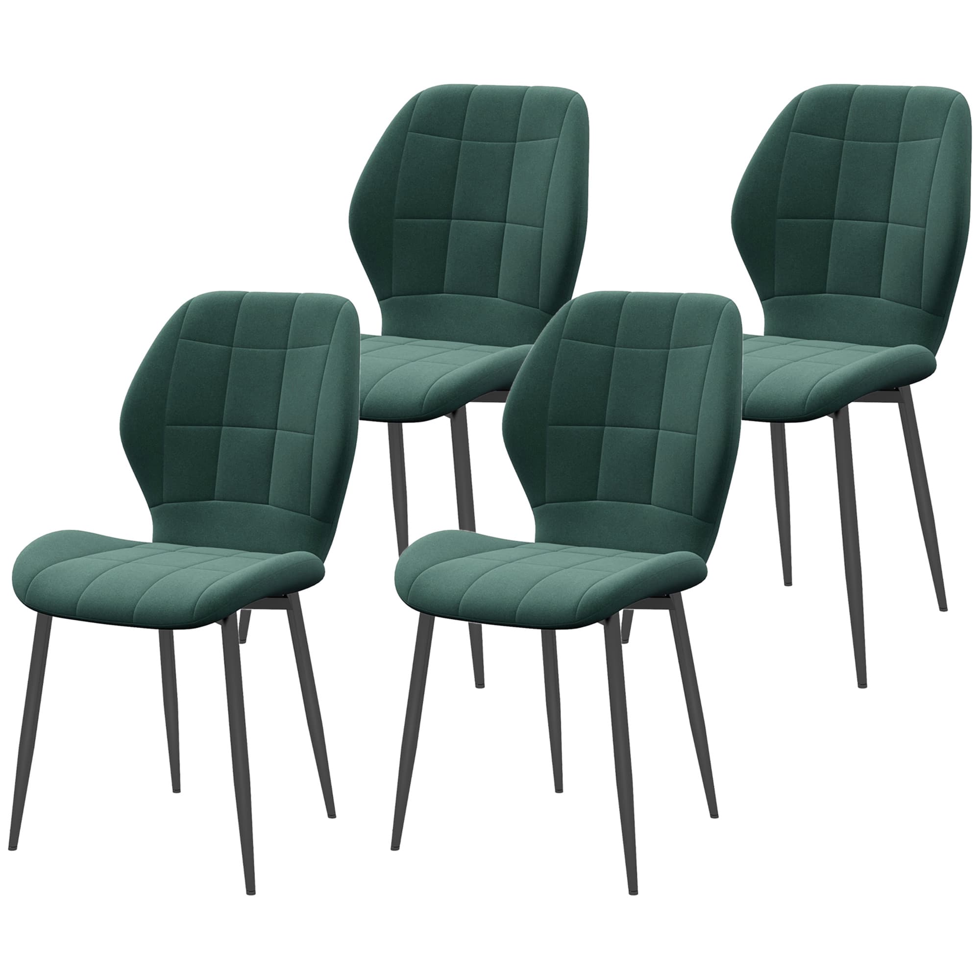 HOMCOM Set of Four Flannel Relaxed Tub Dining Chairs - Green | Aosom UK