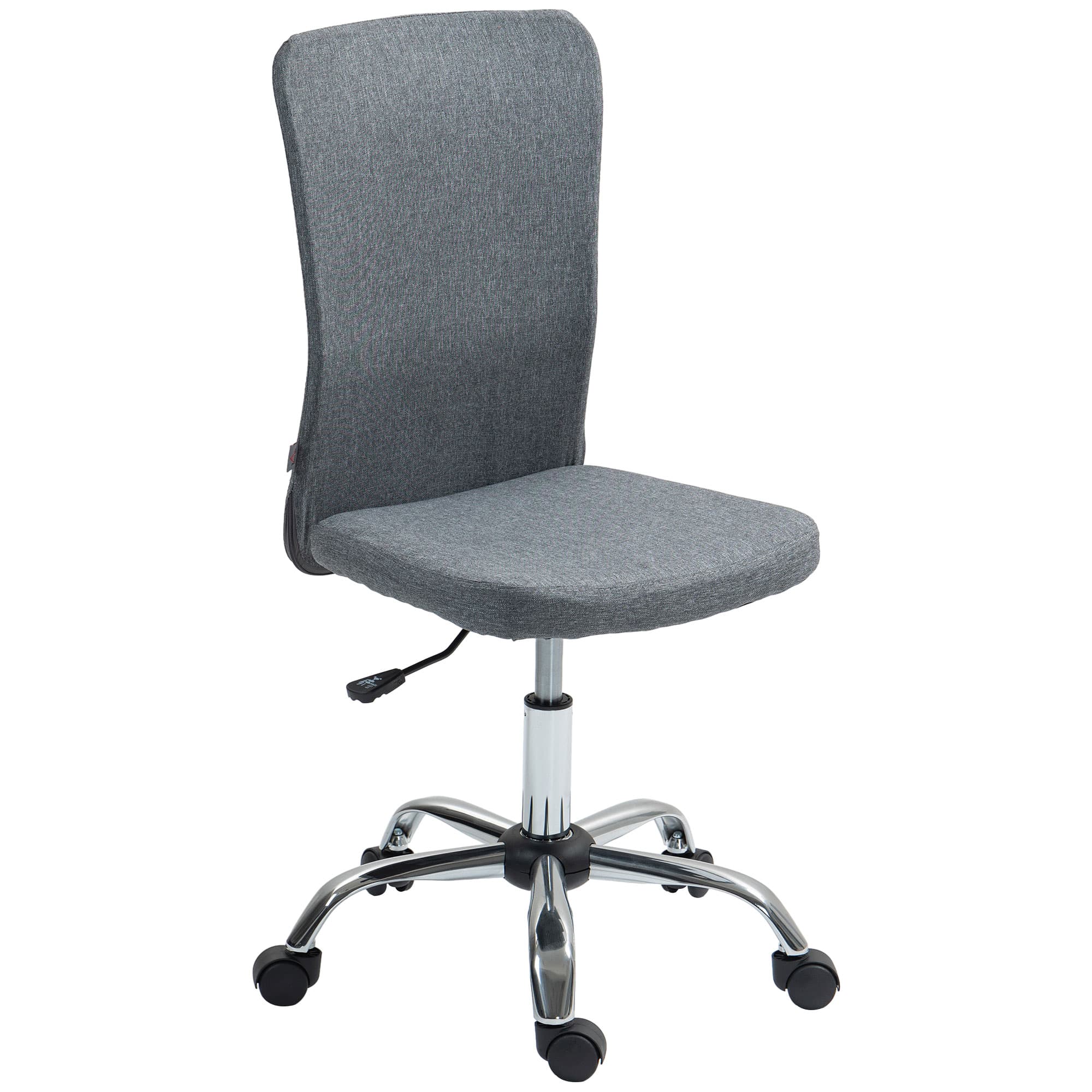 HOMCOM Armless Computer Desk Chair, Fabric Swivel Office Chair, Anti-Scratch Chair with Height Adjustable, Wheels, for Home, Grey | Aosom UK