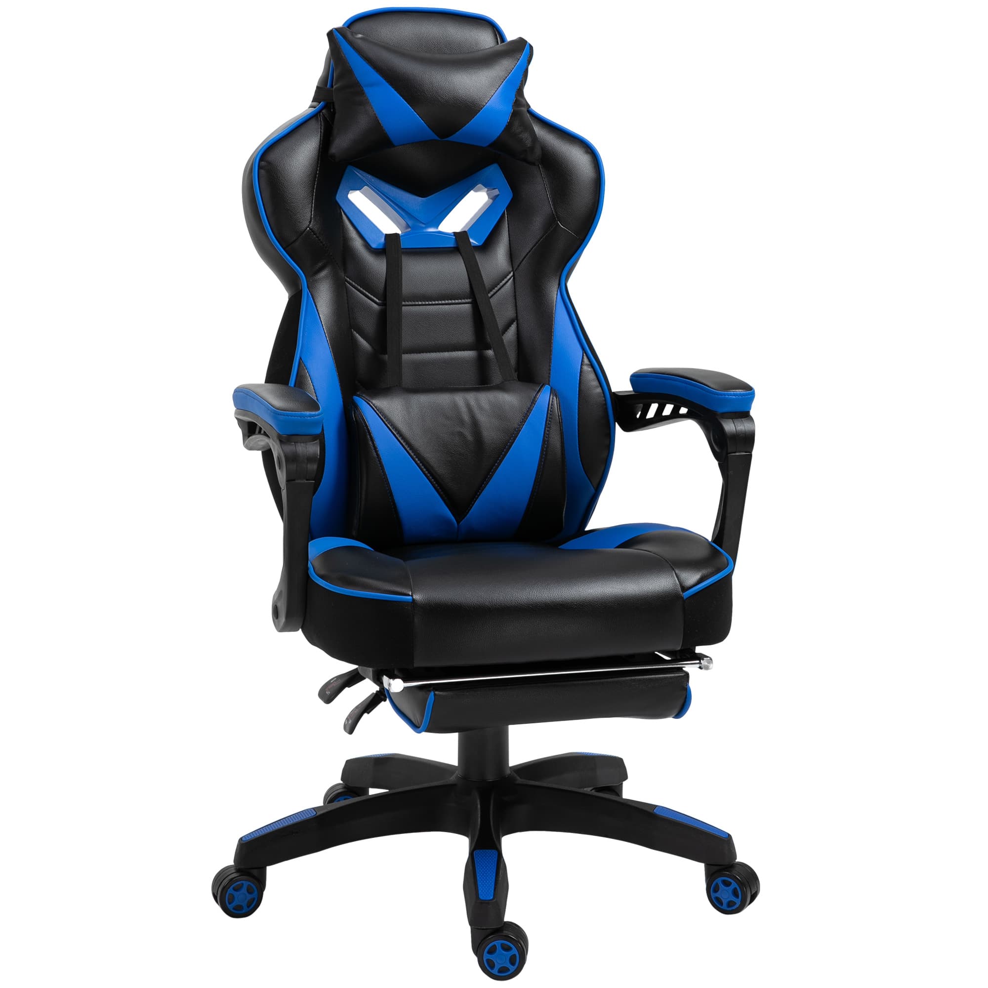 Vinsetto Ergonomic Racing Gaming Chair Office Desk Chair Adjustable Height Recliner w/ Wheels, Headrest, Lumbar, Footrest, Blue | Aosom UK