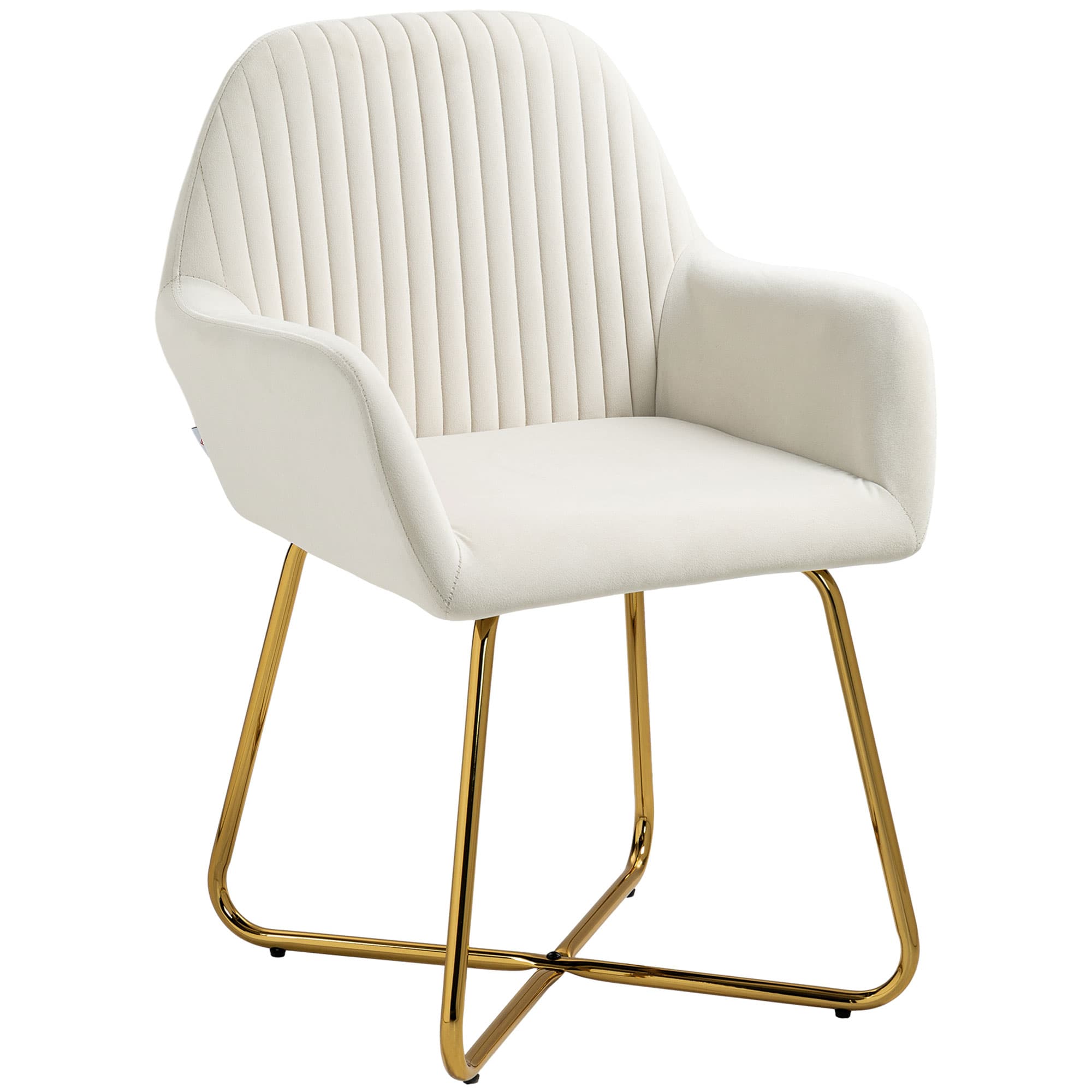 HOMCOM Modern Arm Chair Upholstered Accent Chair with Metal Base for Living Room Cream White | Aosom UK