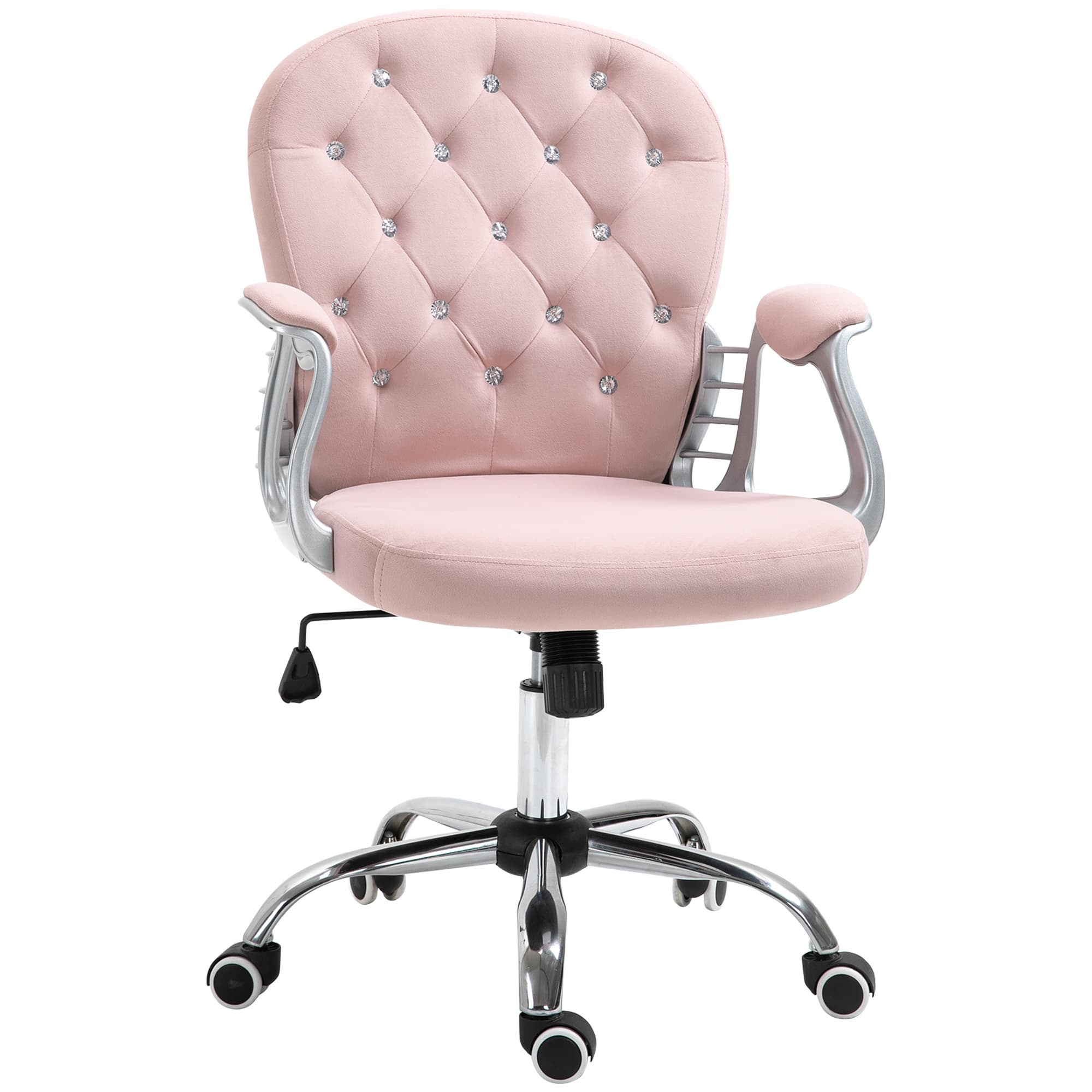 Vinsetto Ergonomic Desk Chair 360° Swivel Diamond Tufted Home Work Velour Padded Base 5 Castor Wheels, Pink | Aosom UK