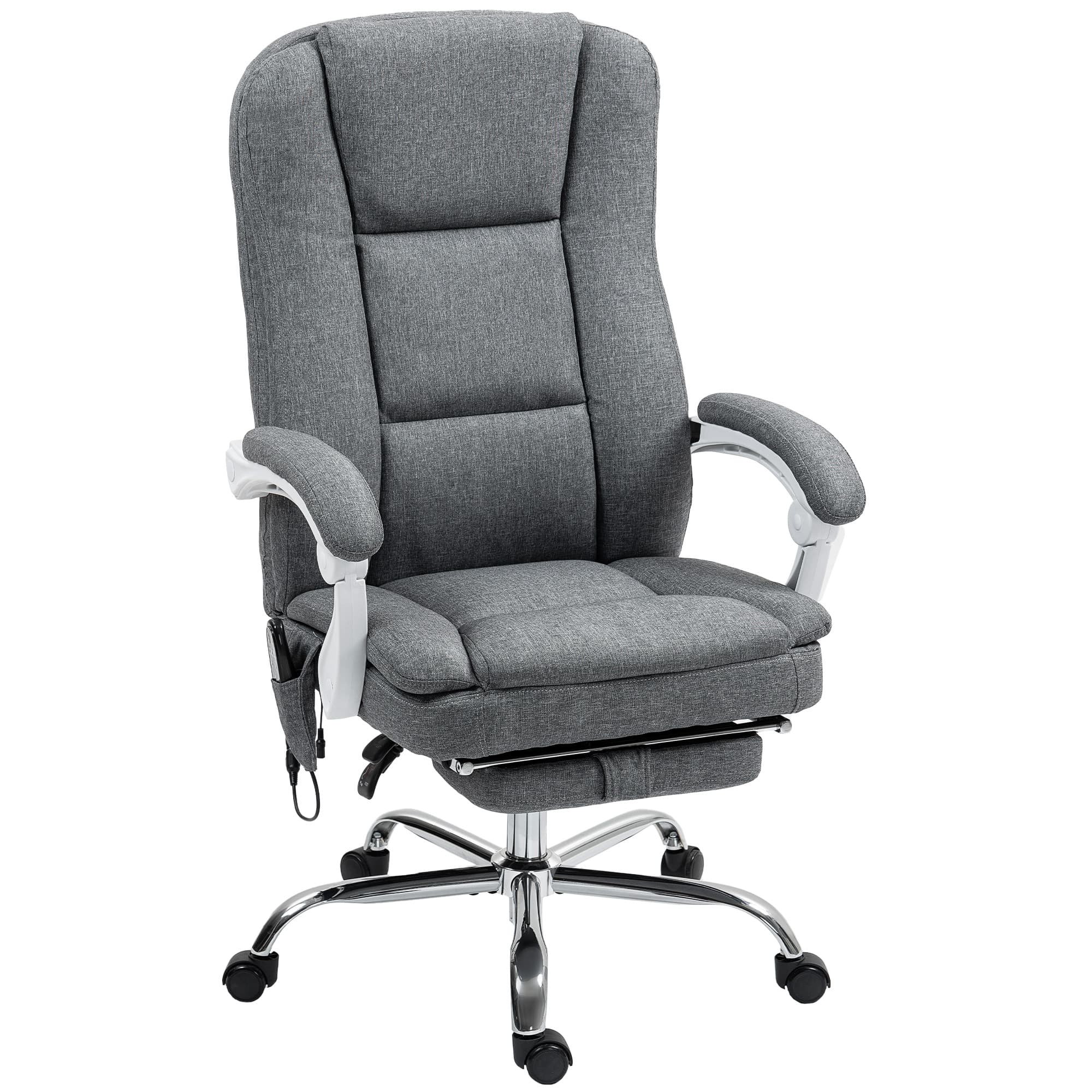 HOMCOM Executive Office Chair with 8-point Massage and Heat, Fabric Computer Desk Chair with Reclining Backrest, High Back, for Home, Grey | Aosom UK