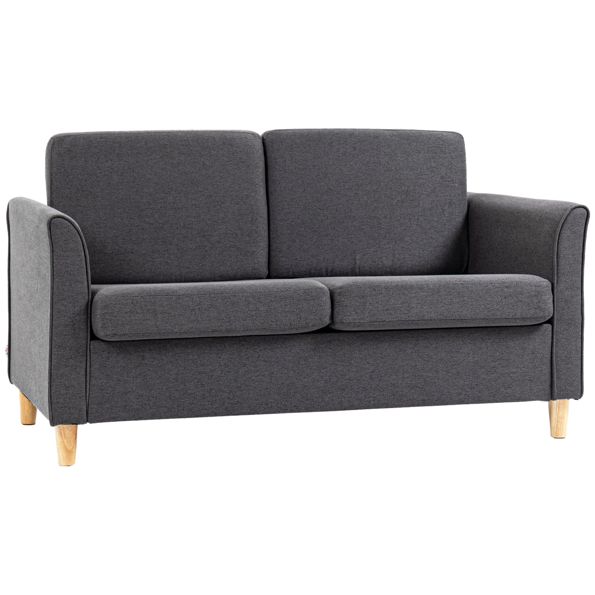 HOMCOM Compact Loveseat Sofa, Modern 2 Seater Sofa for Living Room with Wood Legs and Armrests, Cat Scratch Anti, Dark Grey | Aosom UK