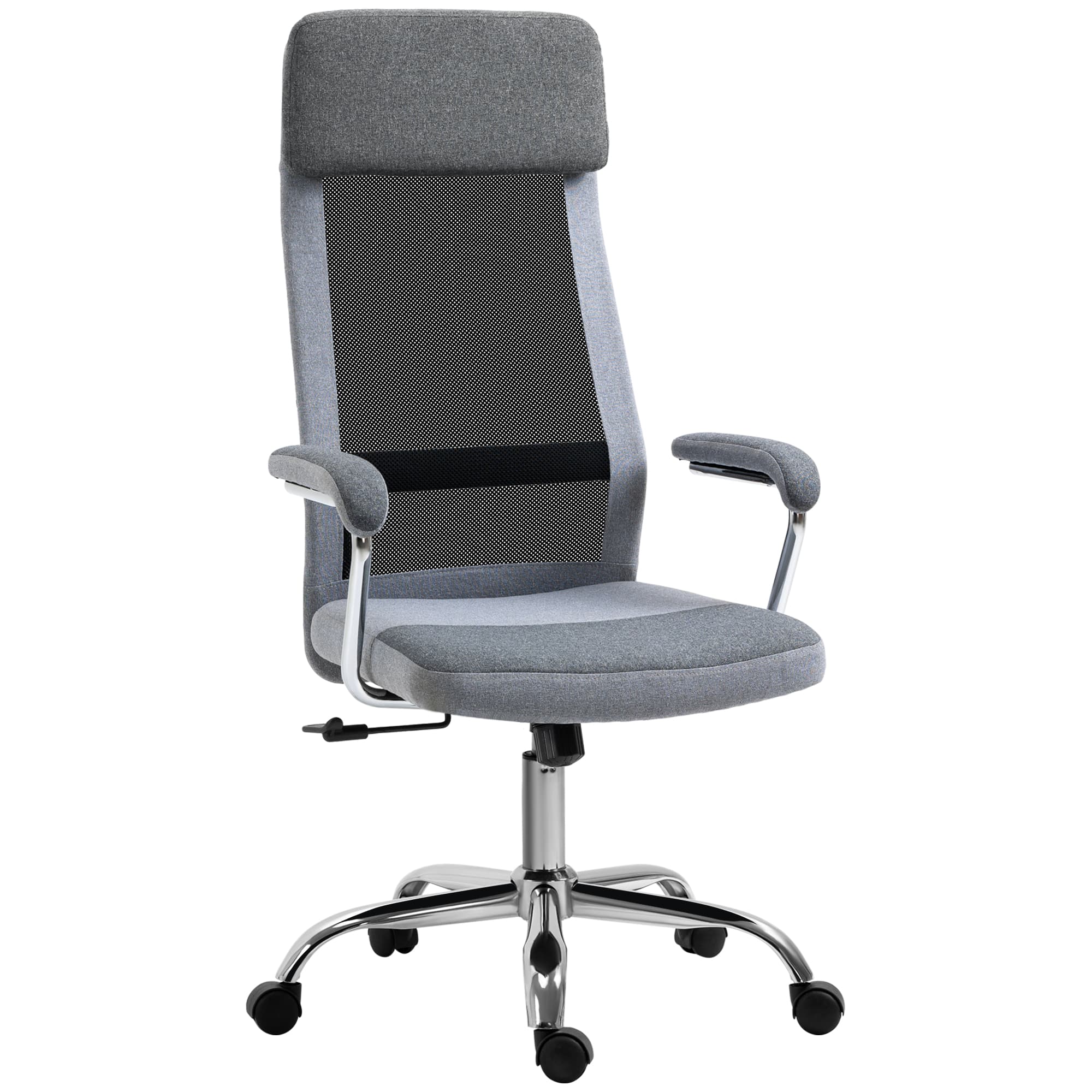 Vinsetto Linen-Feel Mesh Fabric Office Chair: High Back Swivel Desk Chair with Arms, Wheels, Grey | Aosom UK