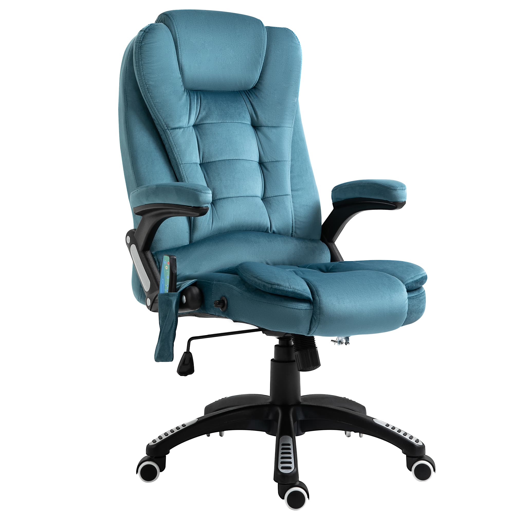 Vinsetto Heated Massage Office Chair, Velvet-Feel Fabric Executive Office Chair with 6 Massage Points, 360° Swivel Wheels, Blue | Aosom UK