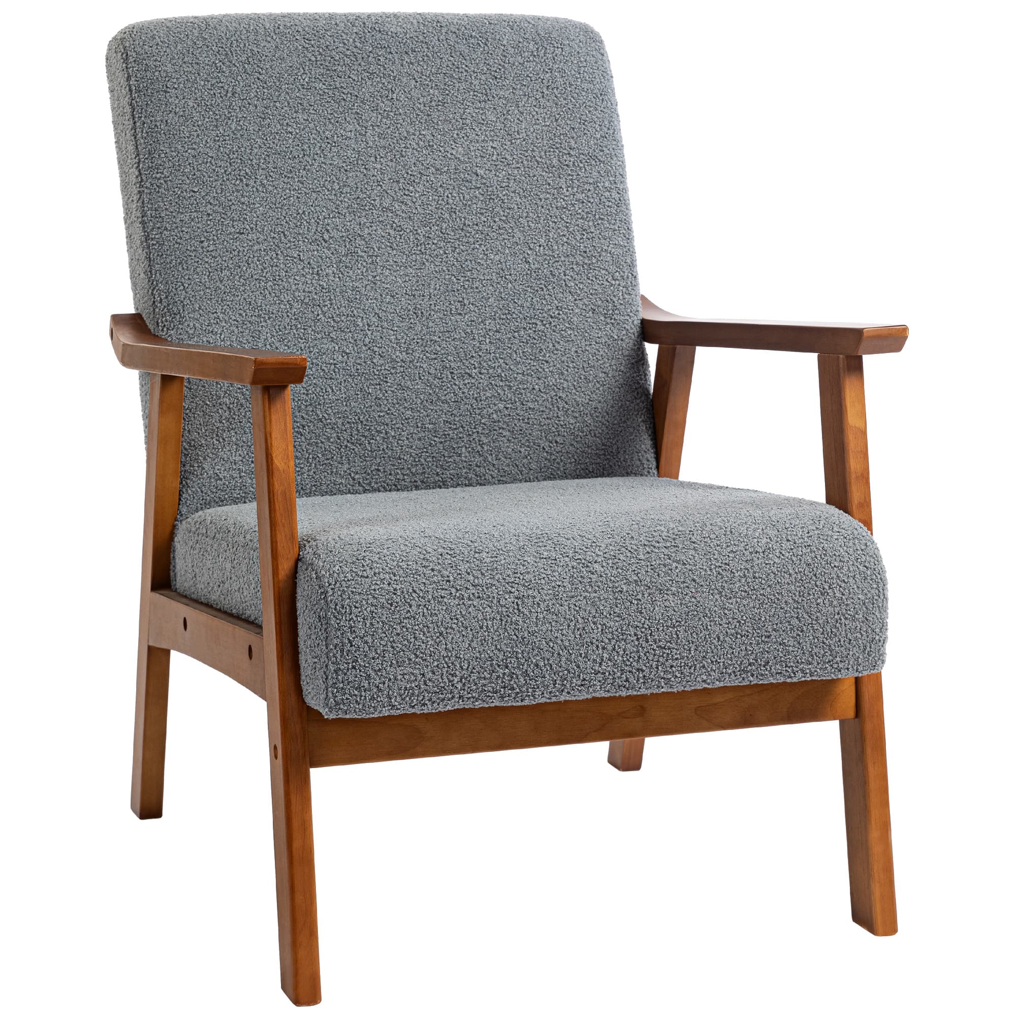 HOMCOM Armchair with Wide Seat, Boucle Accent Chair, Thick Padded Occasional Chair with Solid Wood Frame for Living Room, Grey | Aosom UK