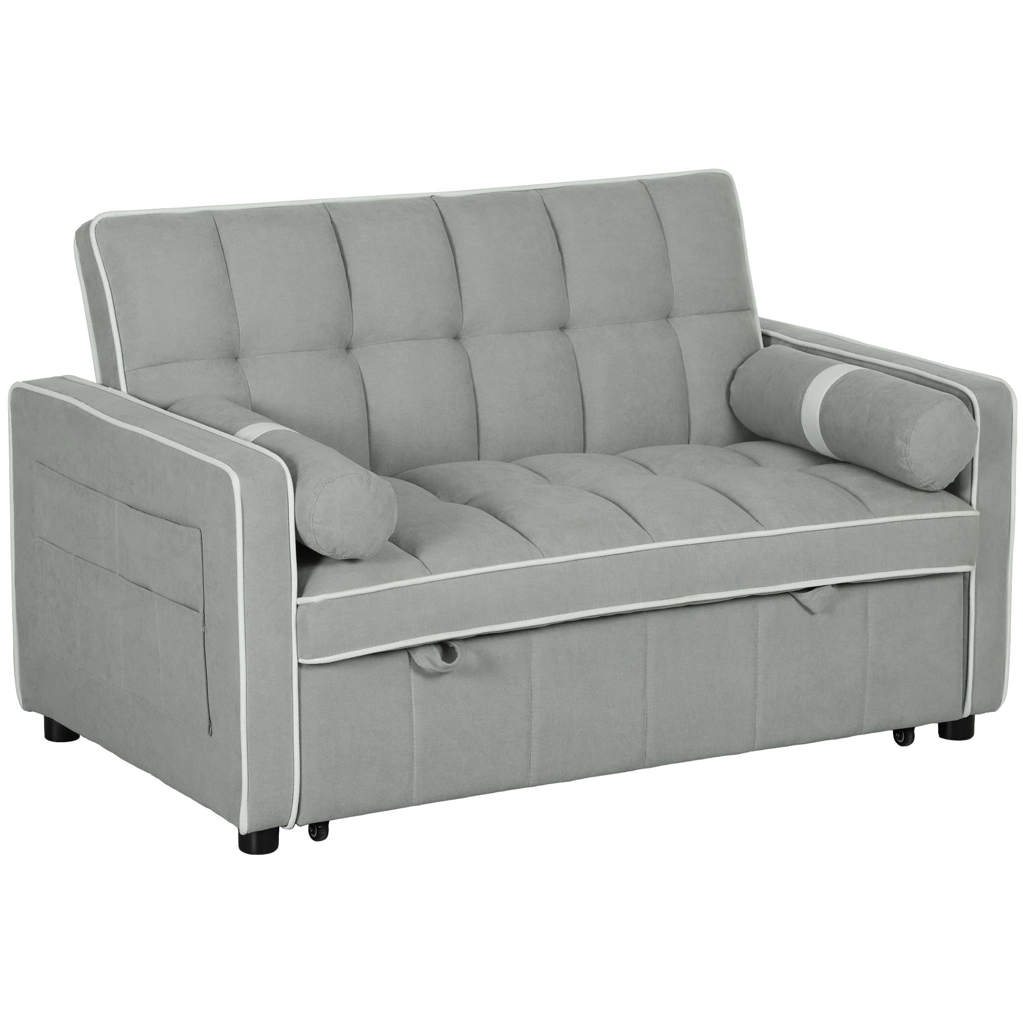 HOMCOM Two-Seater Linen-Look Sofa Bed - Light Grey | Aosom UK