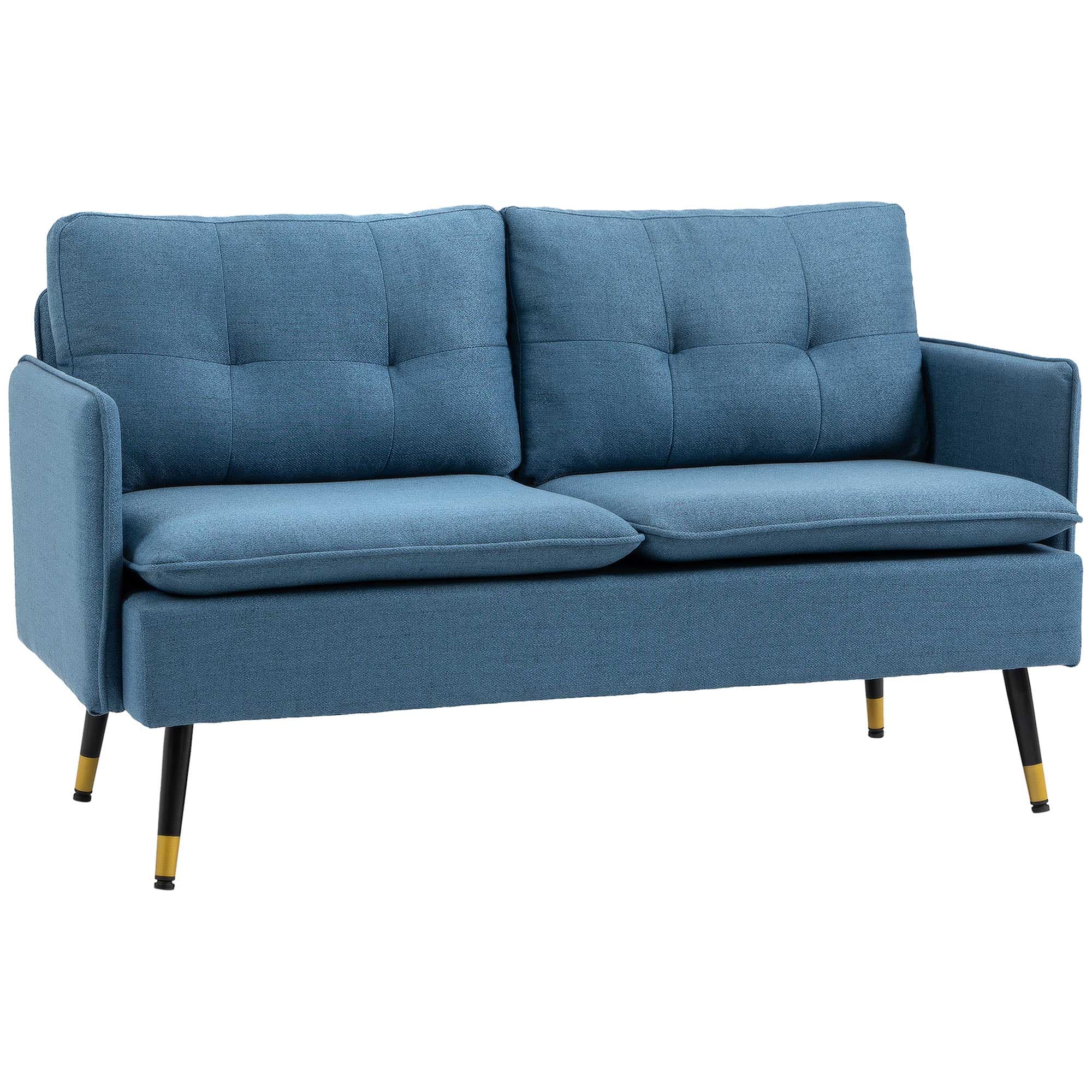 HOMCOM 2 Seater Sofas for Living Room, Fabric Couch, Button Tufted Love Seat with Cushions & Anti-Cat-Scratch Material, Dark Blue | Aosom UK