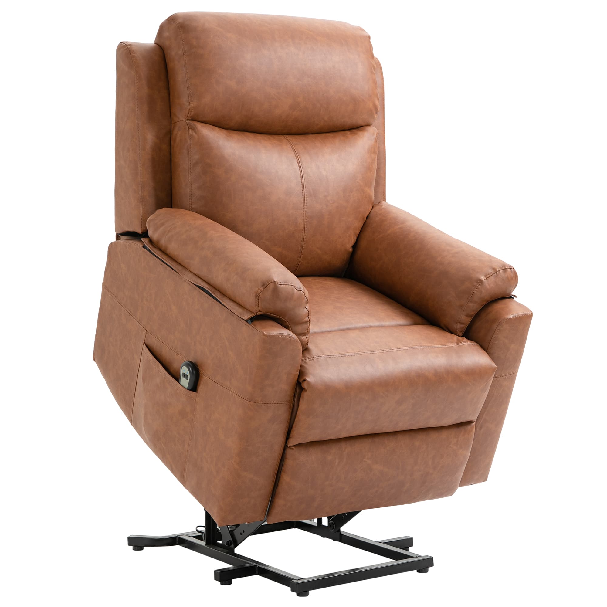 HOMCOM Electric Riser Recliner Chair, Power Lift Armchair for the Elderly with Faux Leather, Remote Control, and Storage Pocket, Brown