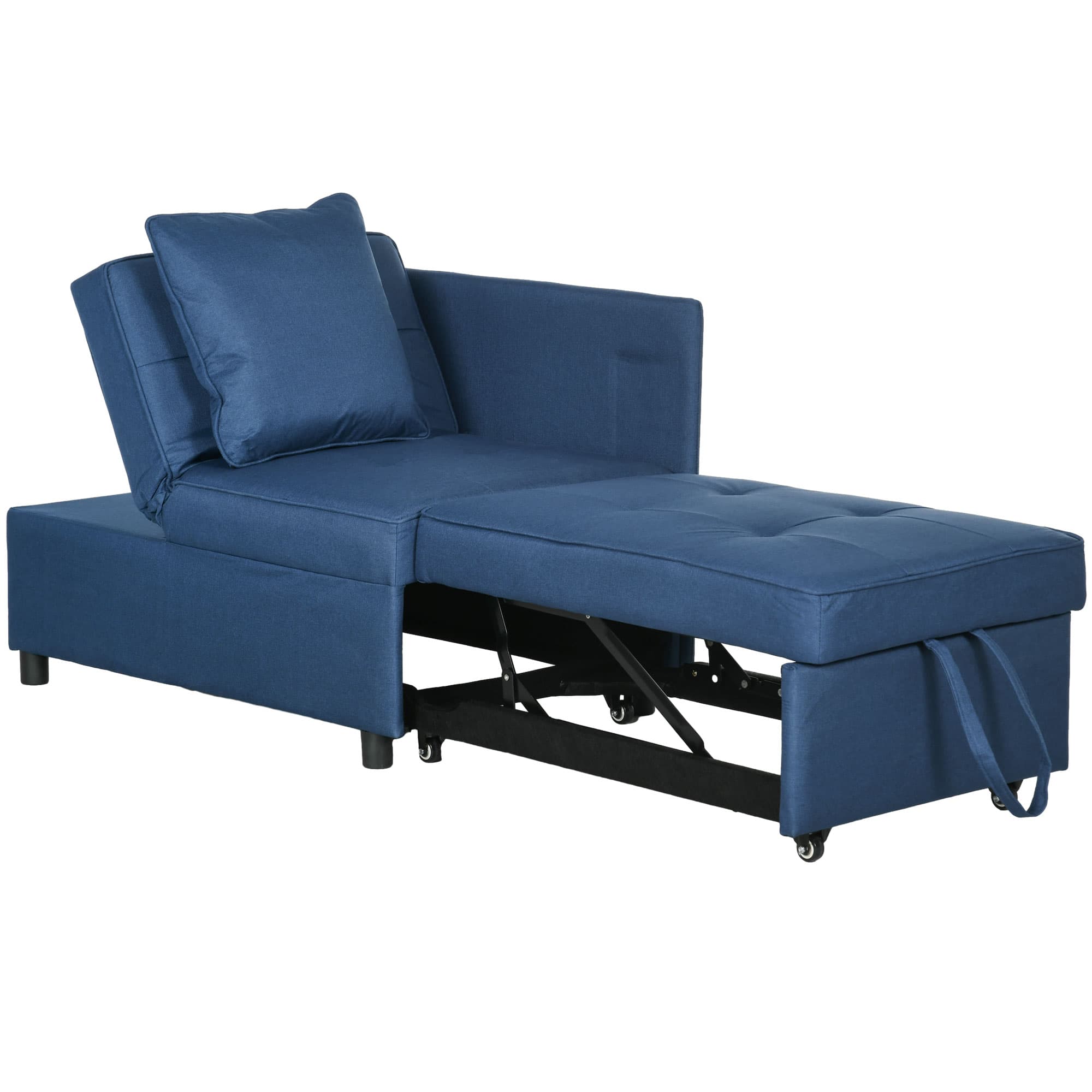 HOMCOM 3-In-1 Single Sofa Bed with Seat Thickness, Fold Out Chair Bed with 5-positon Adjustable Back & Removable and Washable Pillow, Blue | Aosom UK
