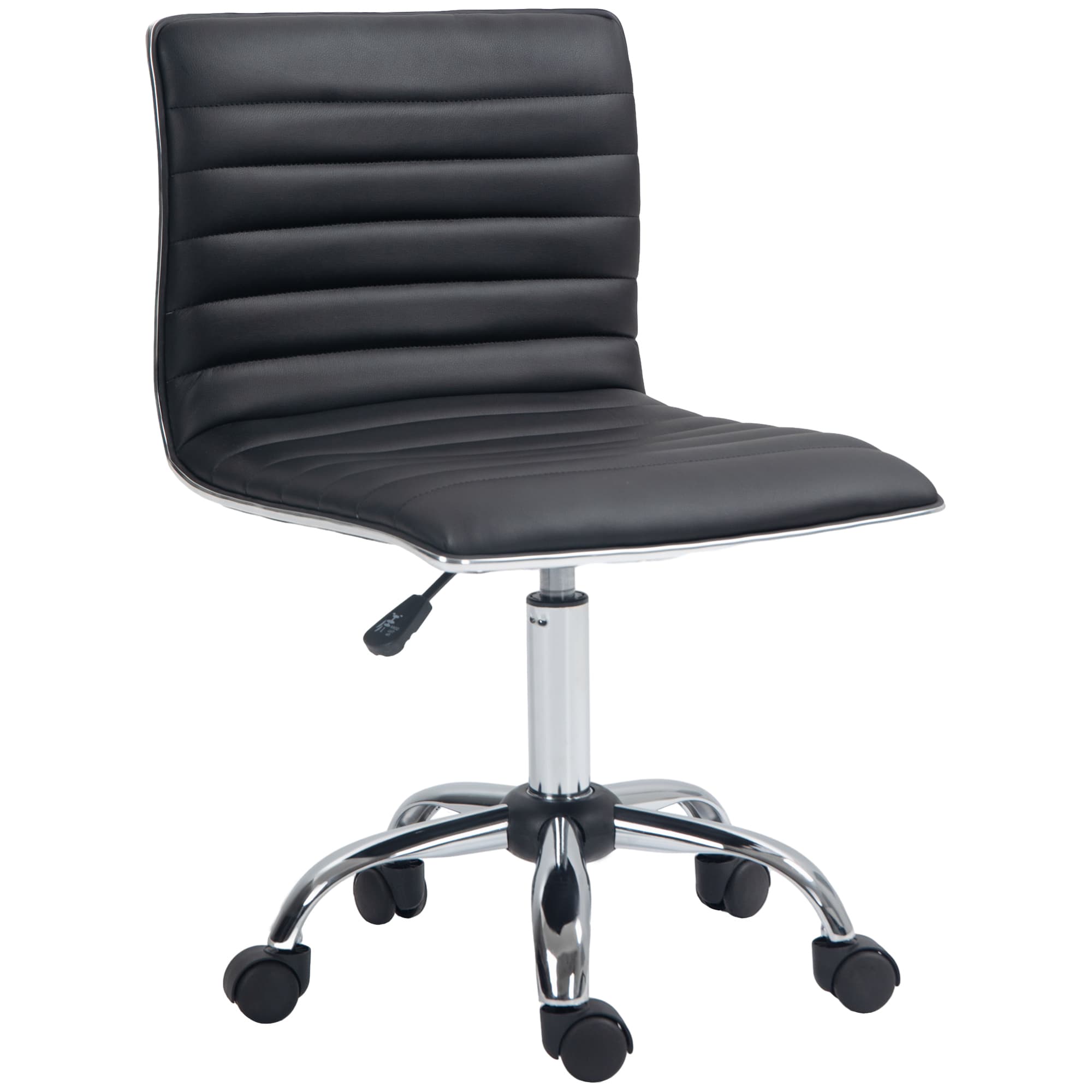 Vinsetto Armless Office Chair, Adjustable Swivel PU Leather Desk Chair with Chrome Base for Home Office, Black | Aosom UK