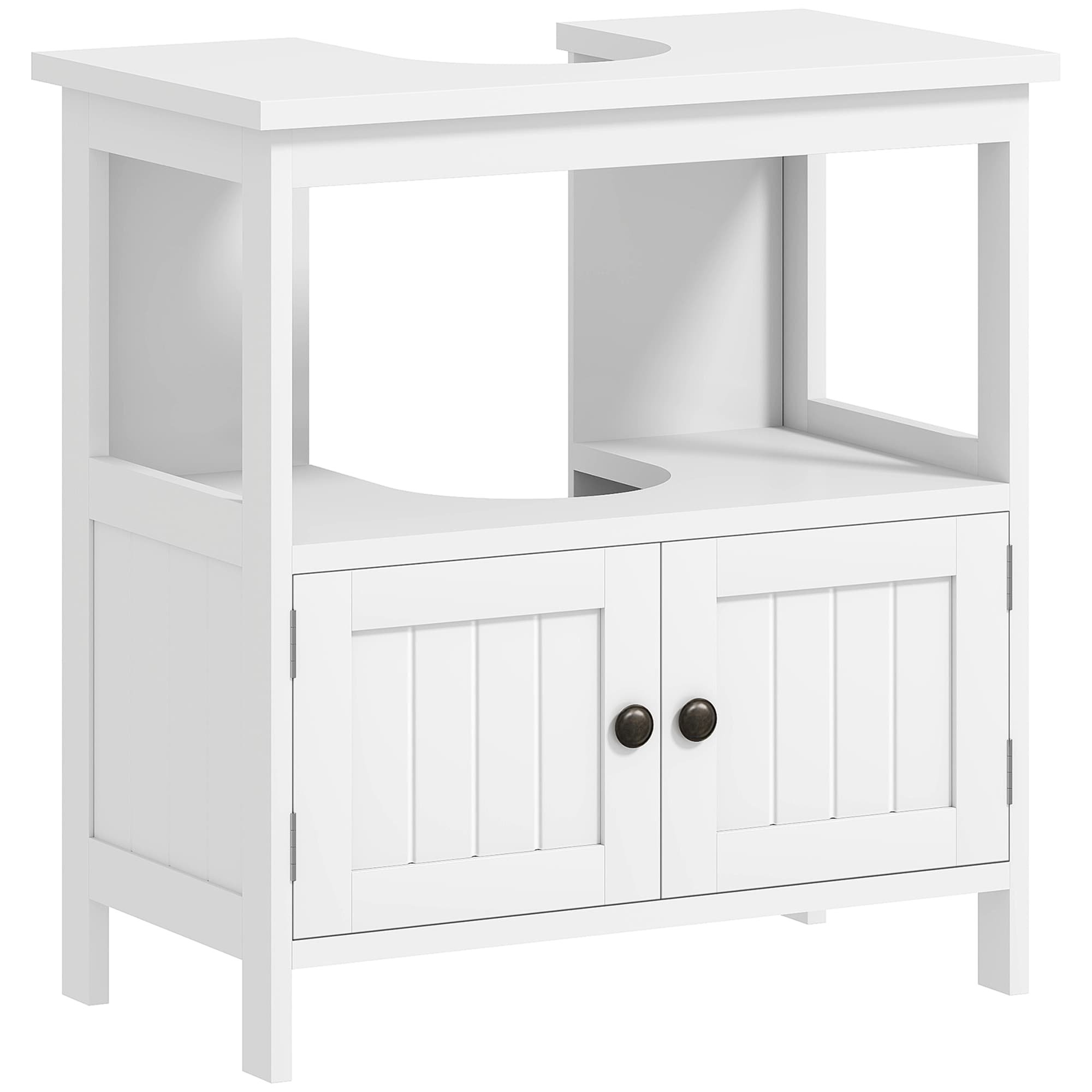kleankin Pedestal Under Sink Cabinet with Double Doors, Modern Bathroom Vanity Storage Unit with Shelves, White | Aosom UK