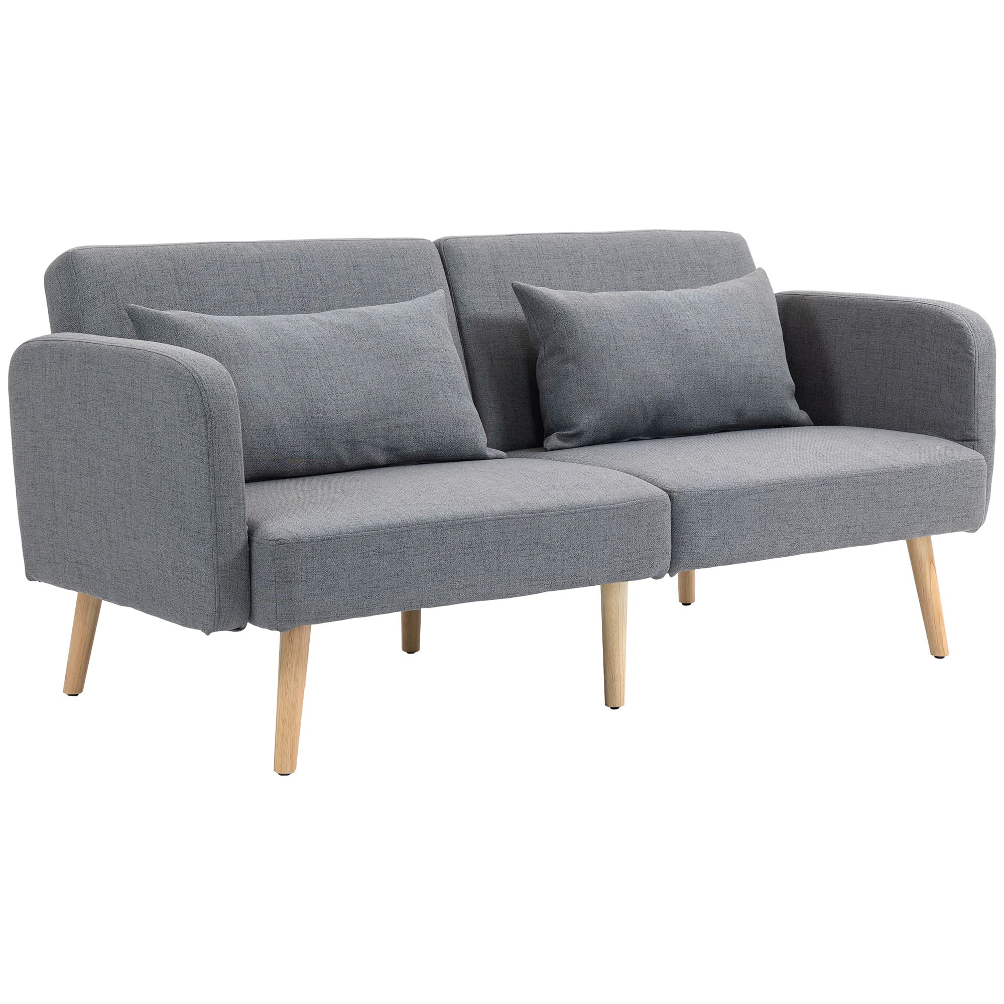 HOMCOM 3/2 Seater Sofa Bed, Convertible Bed Settee, Modern Fabric Loveseat Sofa Couch with 2 Cushions for Living Room, Guest Room, Cat Scratch Anti, Grey