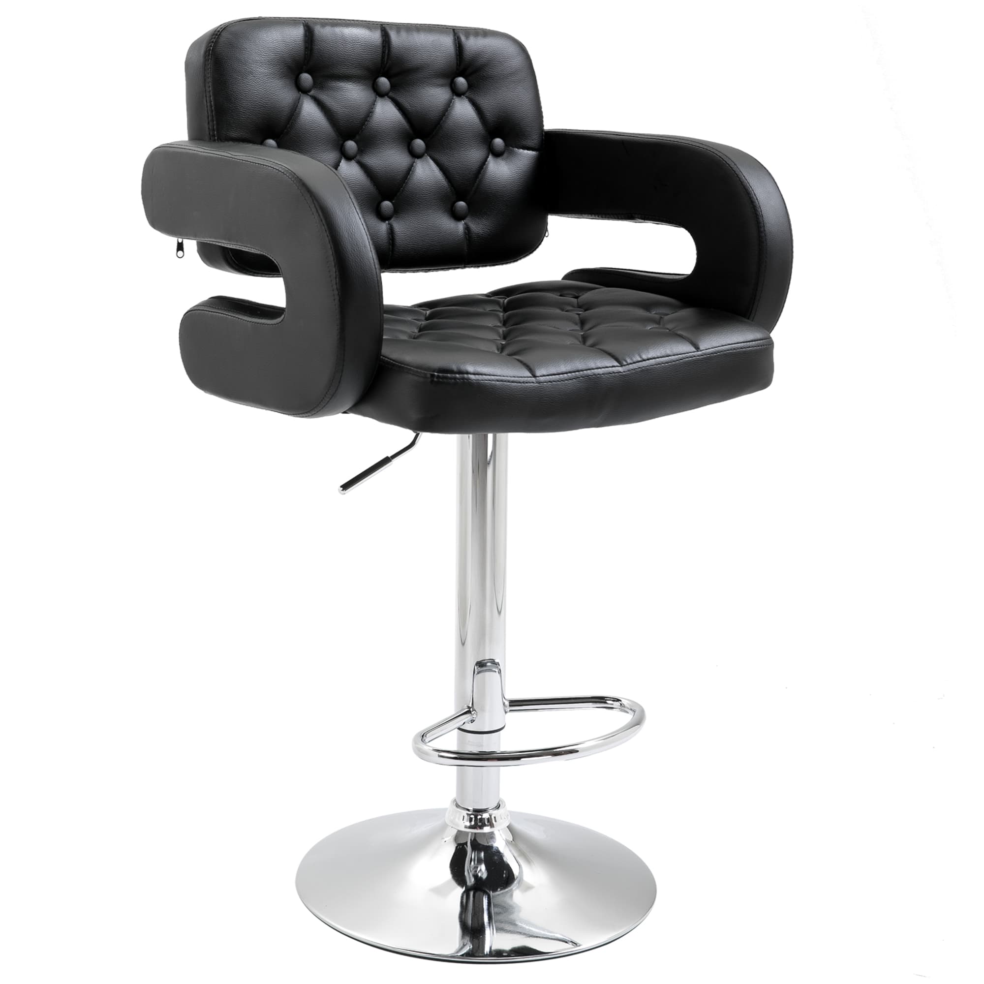HOMCOM Bar Stool with Back & Footrest, PU Leather Swivel Barstool, Height Adjustable for Kitchen Island, Home Pub, Black | Aosom UK