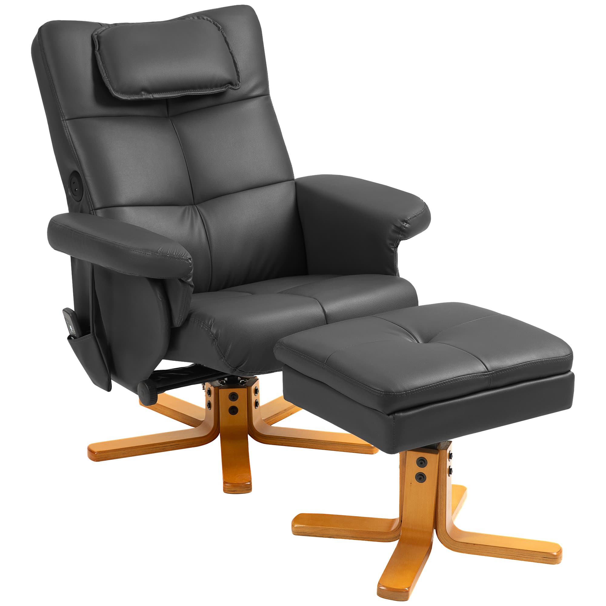 HOMCOM Faux Leather Massage Recliner Chair, with Storage Ottoman - Black | Aosom UK
