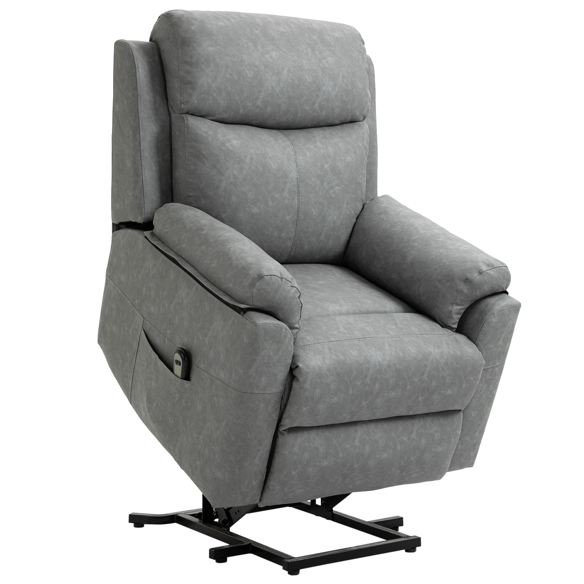 HOMCOM Power Lift Chair Electric Riser Recliner for Elderly, Faux Leather Sofa Lounge Armchair with Remote Control and Side Pocket, Grey | Aosom UK