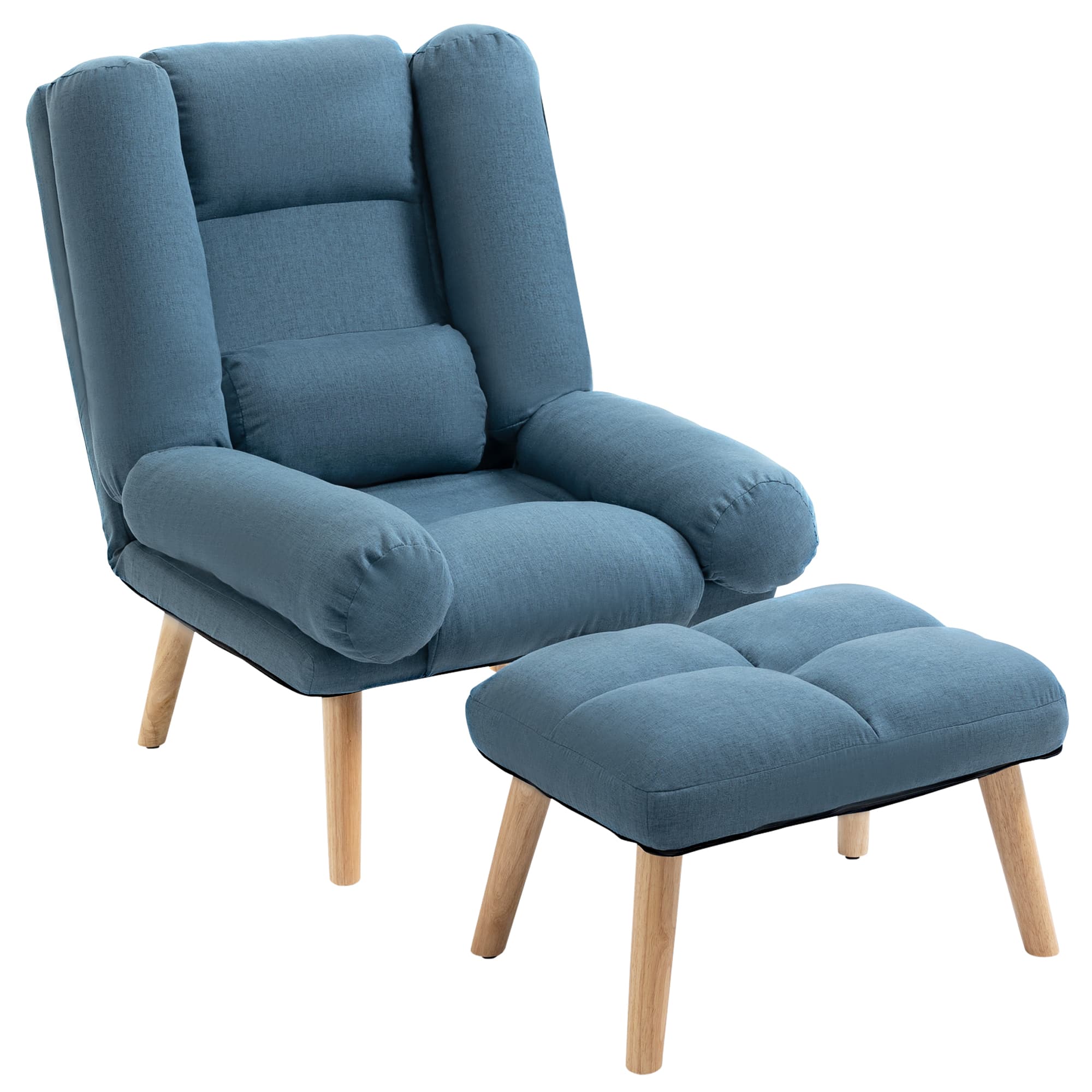 HOMCOM Occasional Recliner with Ottoman, 3-Position Adjustable Linen Fabric Reclining Lounger with Footstool, Cat Scratch Anti, Blue | Aosom UK